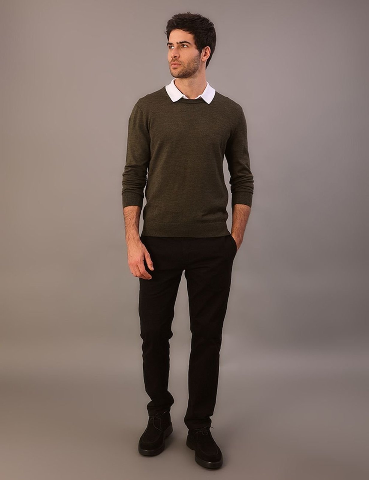 Suéter Calvin Klein Manga Longa Extrafino Merino Blend - Oliva Calvin Klein Jeans