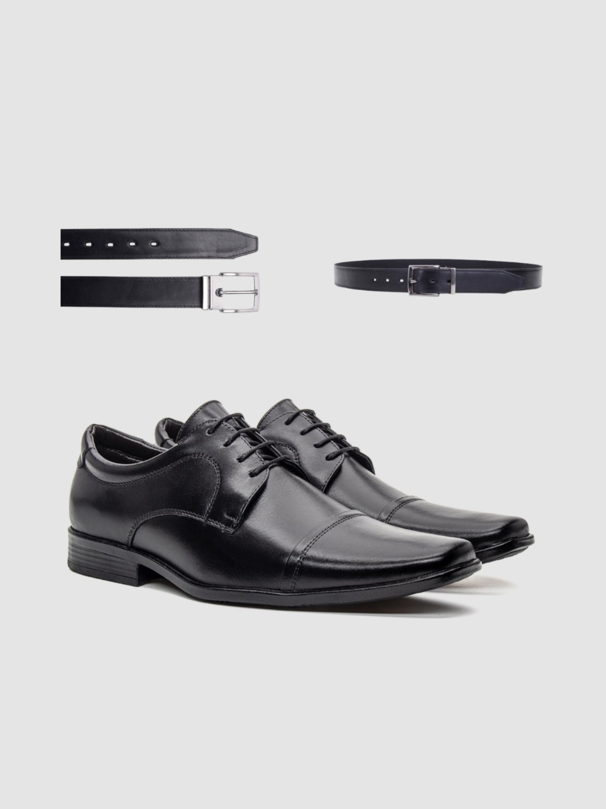 Kit Sapato Masculino Preto Com Cinto Casual Estilo Derby Confortável Clássico Qualidade Sofisticação E Estilo Zapattero