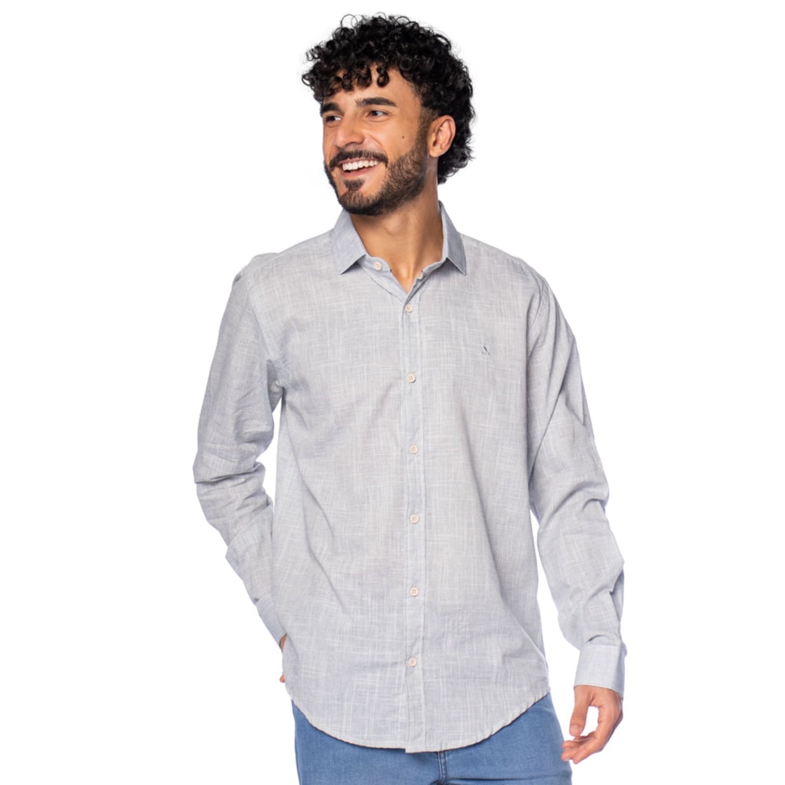 Camisa Masculina Amil Comfort em Algodão Cinza