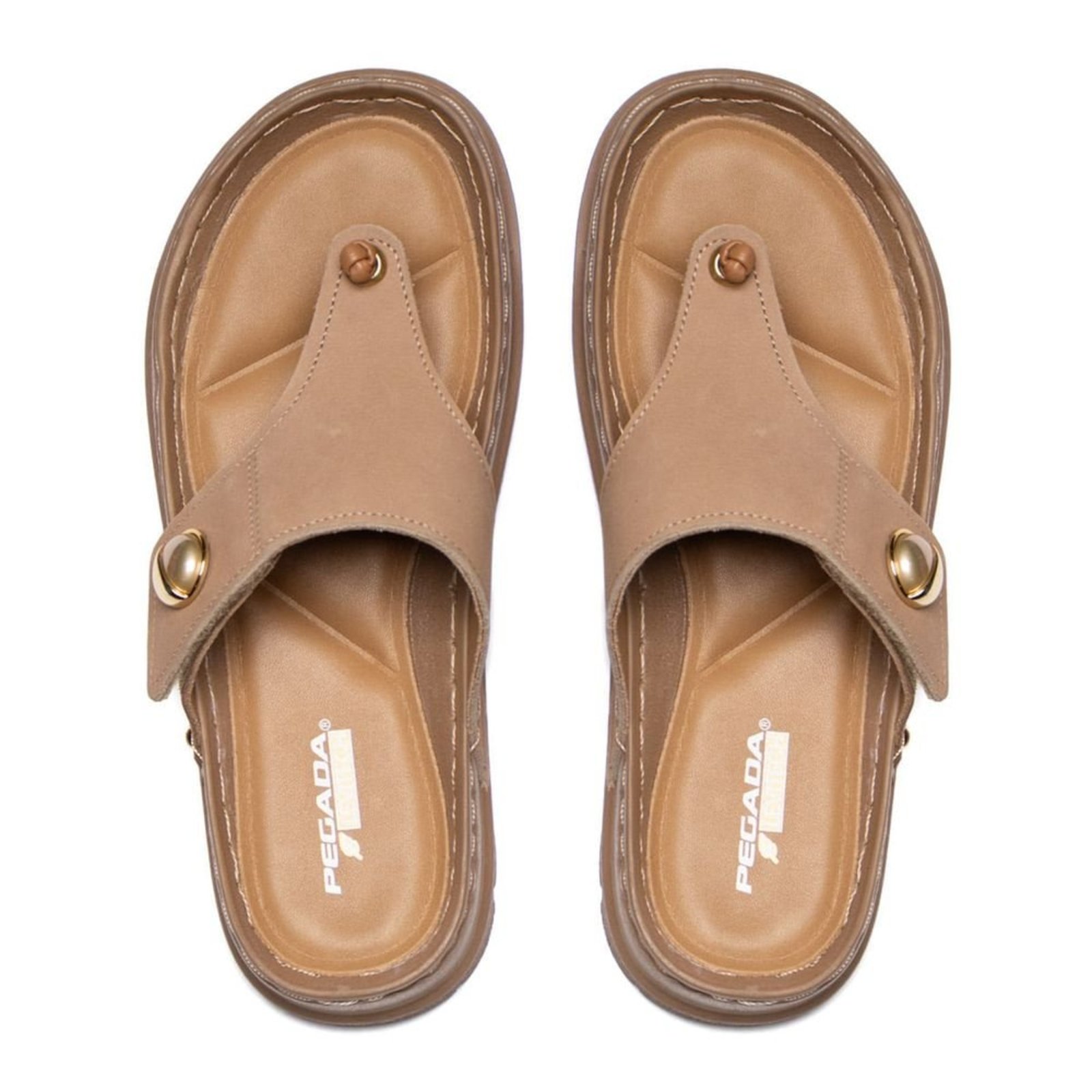 Chinelo Feminino Pegada Grace Couro Casual Levitech Bege