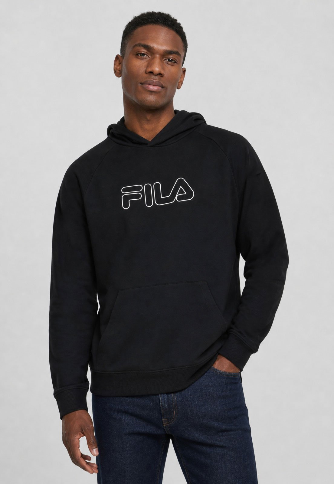 Blusa de Moletom Masculina Fila Outline Light Preta