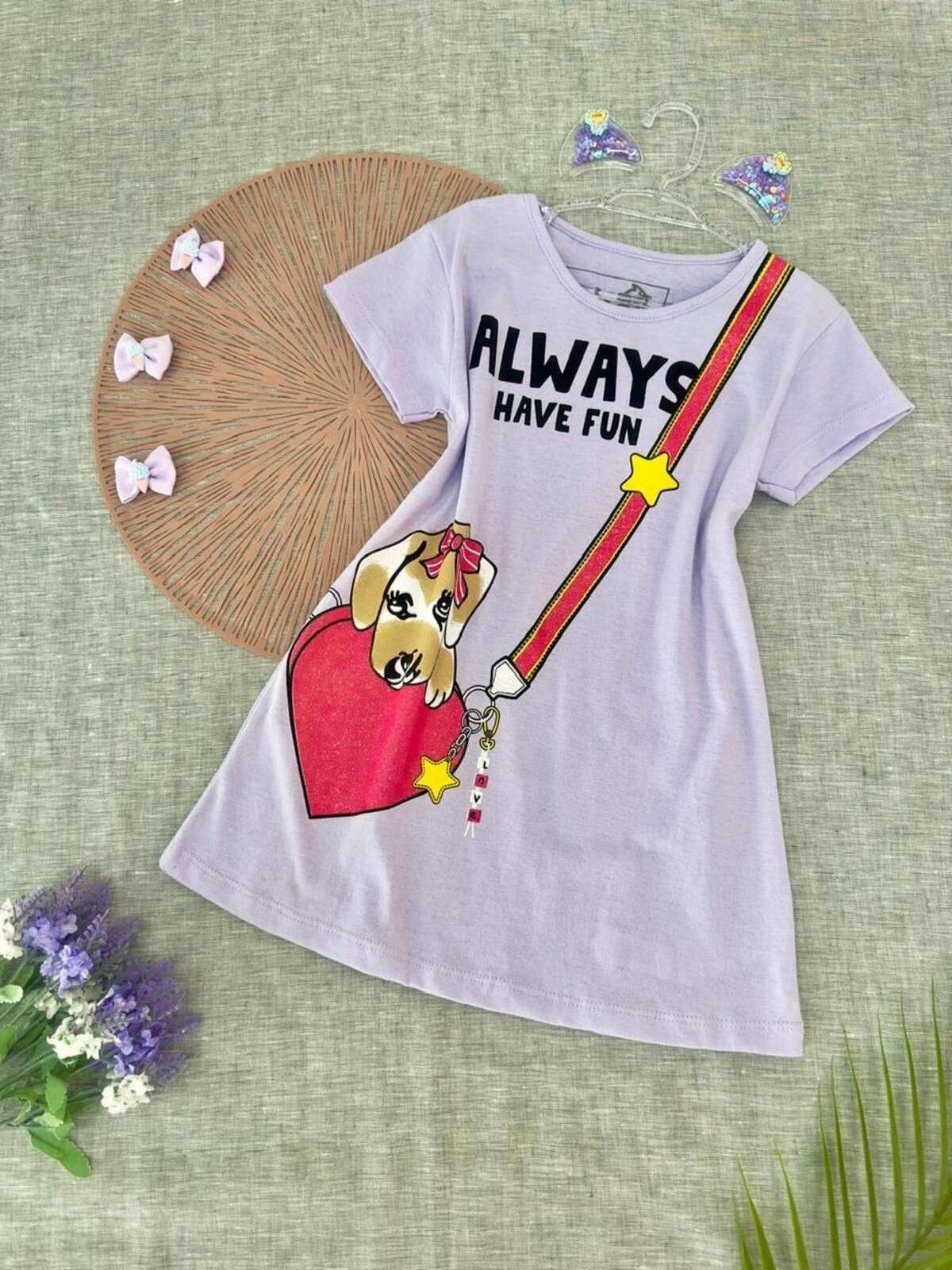 Infantil – Vestido Always Have Fun Cachorrinho – Lilas – Babei