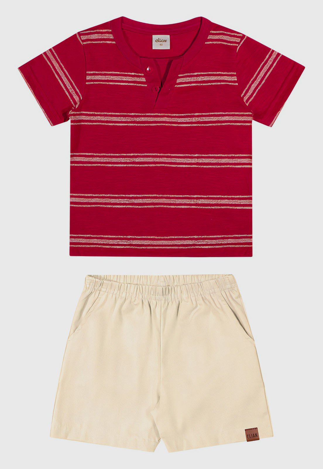 Infantil - Conjunto 2pçs Manga Curta Elian Camiseta E Bermuda Vermelho