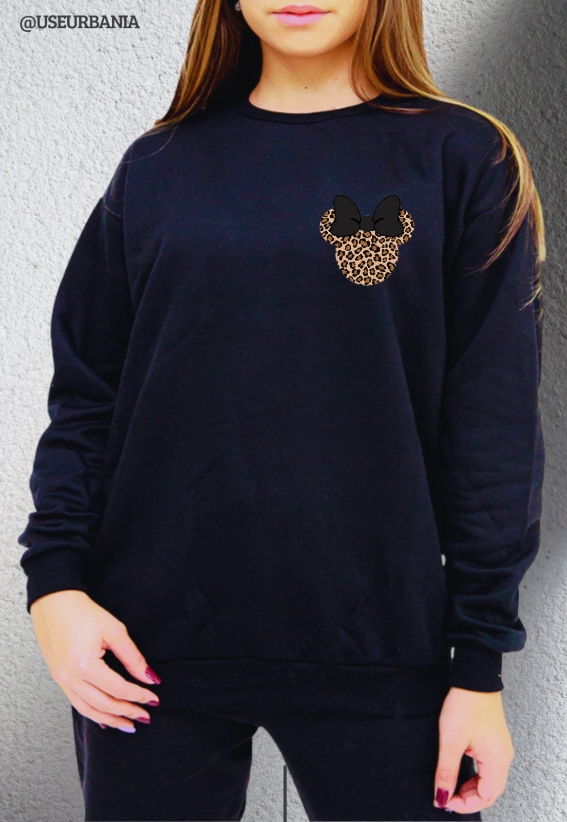 Blusa de Frio Moletom mooboo Flanelado Liso Gola Redonda Moleton urbania Clássico Gola Careca Casaco Blusão Premium Preto estampa Onça laço