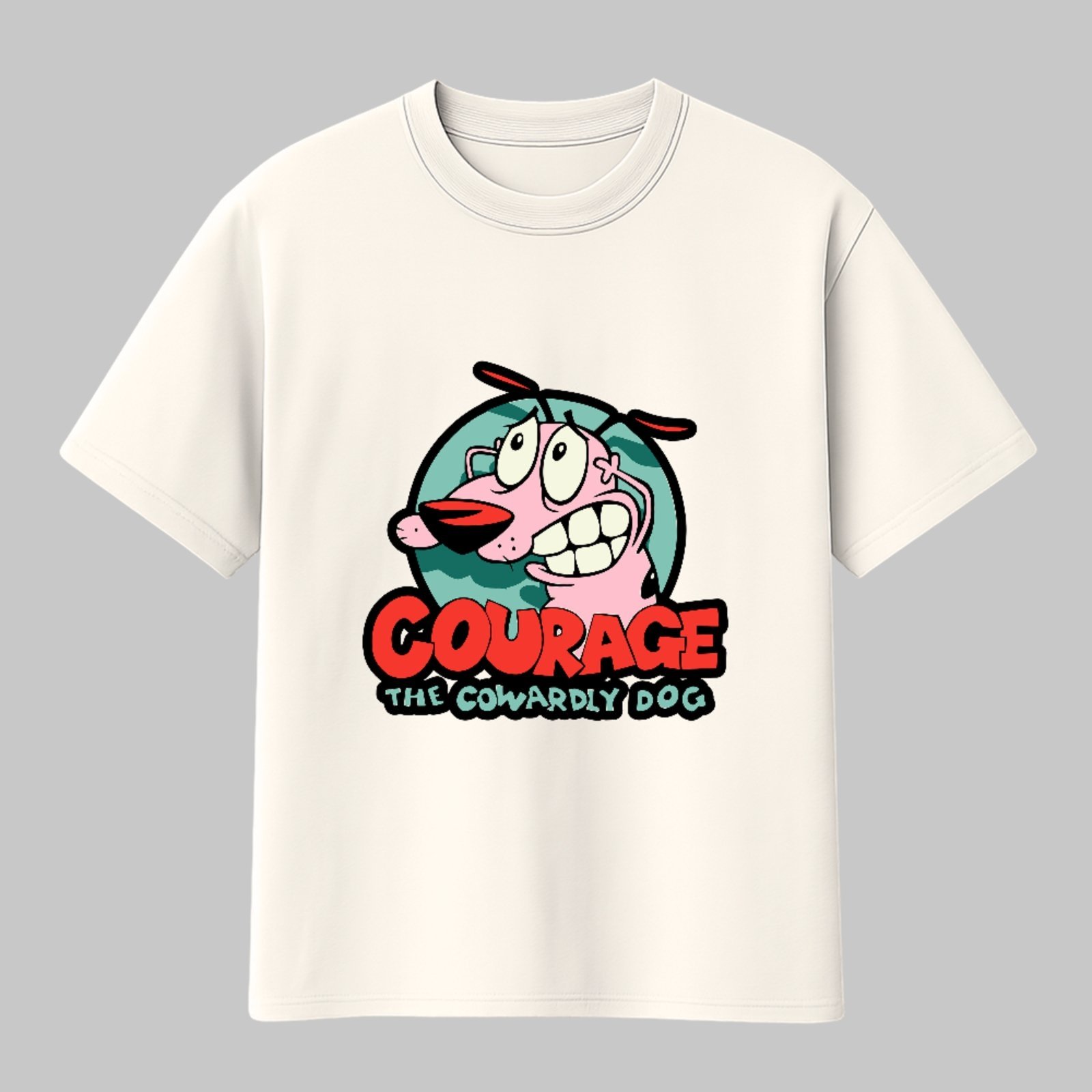 Camiseta Básica Arte Clássica Cartoon Courage 90s Unissex Off White