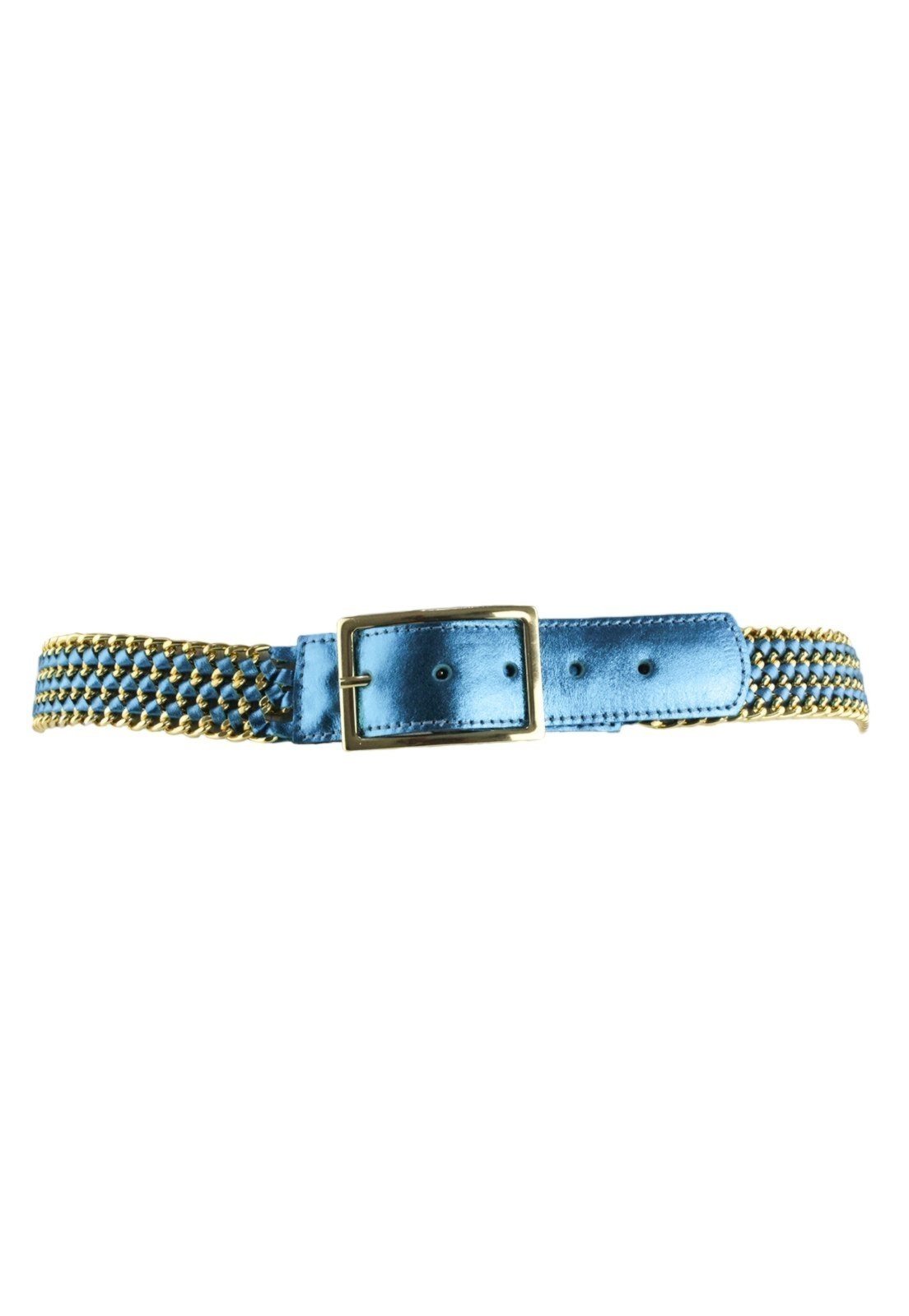 Cinto Crisfael De Couro Metalizado Legítimo Azul – Battaglia