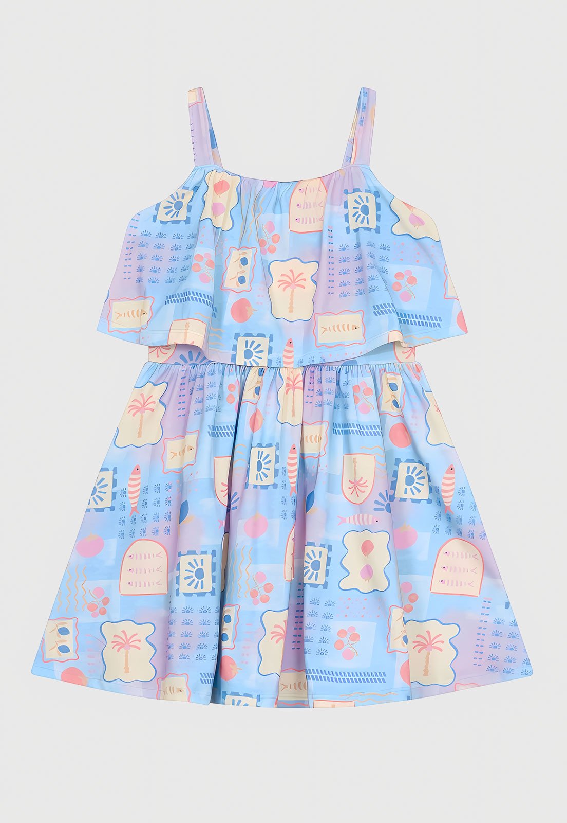 Infantil - Vestido Brandili Estampa Babados Azul