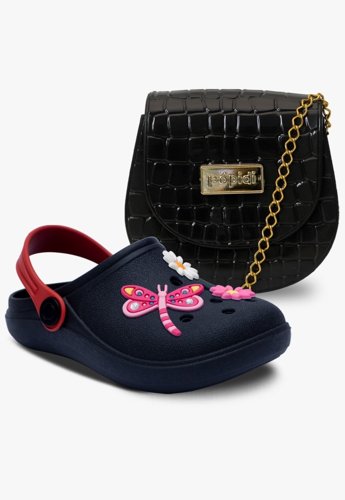 Infantil – Kit Bolsa e Sandalia Babuche Pópidi Libelula Preto