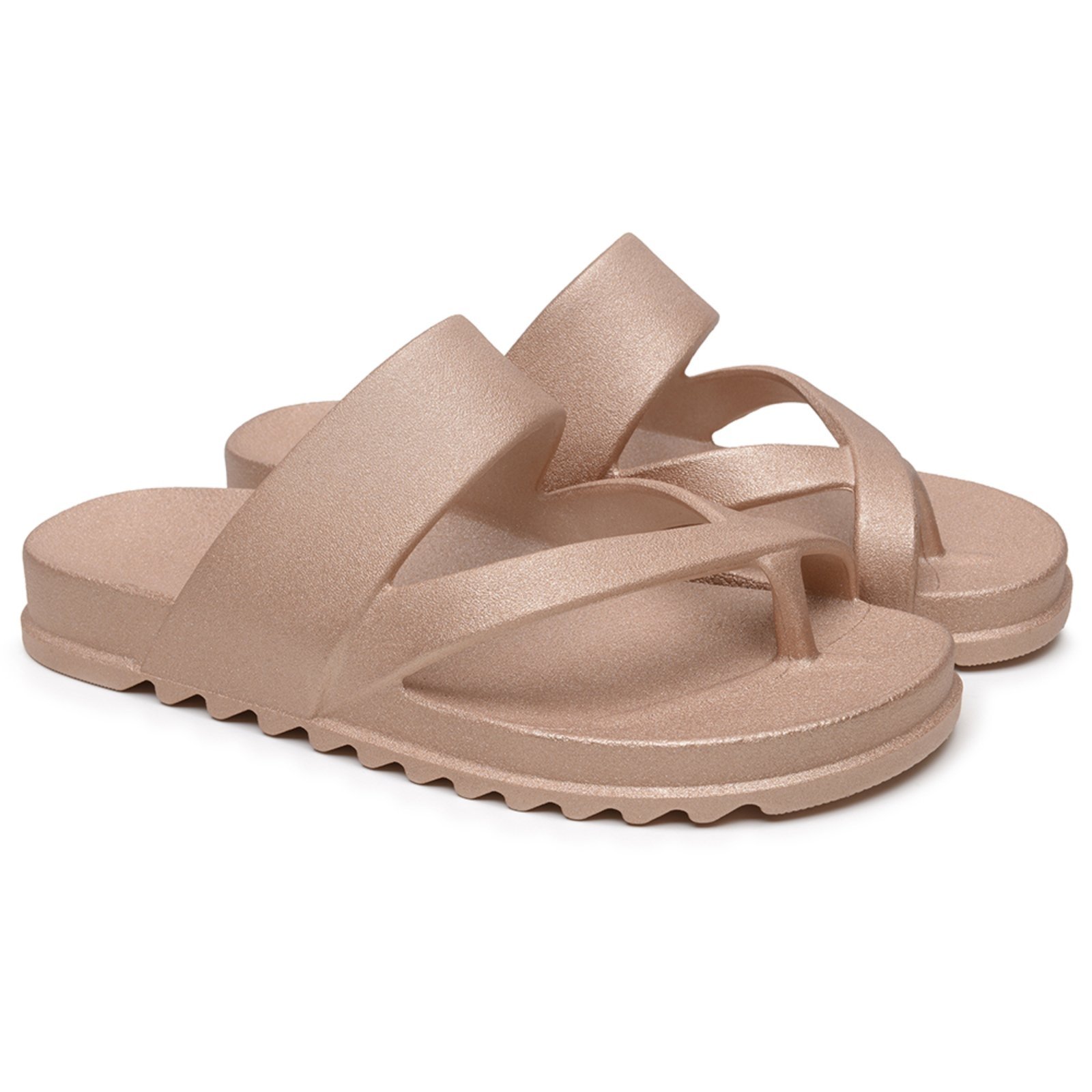 Chinela Feminina Anna Andrade Flat Casual Sandália Slide Moderna Estilosa Conforto Metalizada Rosê