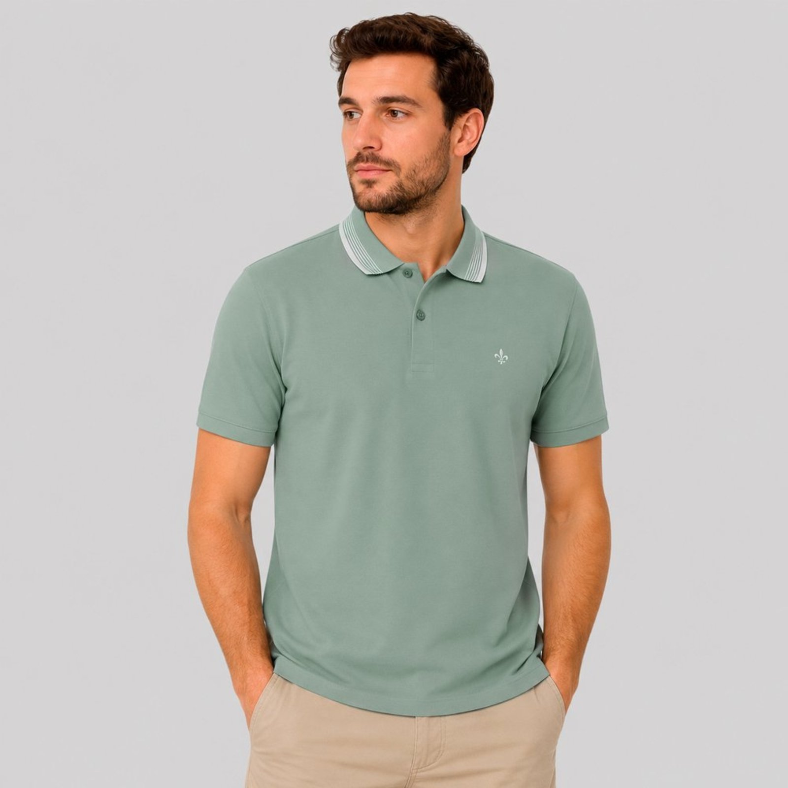 Camisa Polo Dudalina Gola Jacquard Pr27 Verde Masculino