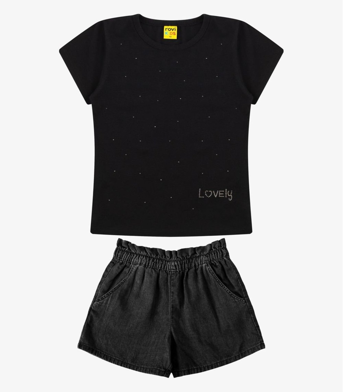 Infantil - Conjunto Blusa com Shorts Menina Rovi Preto