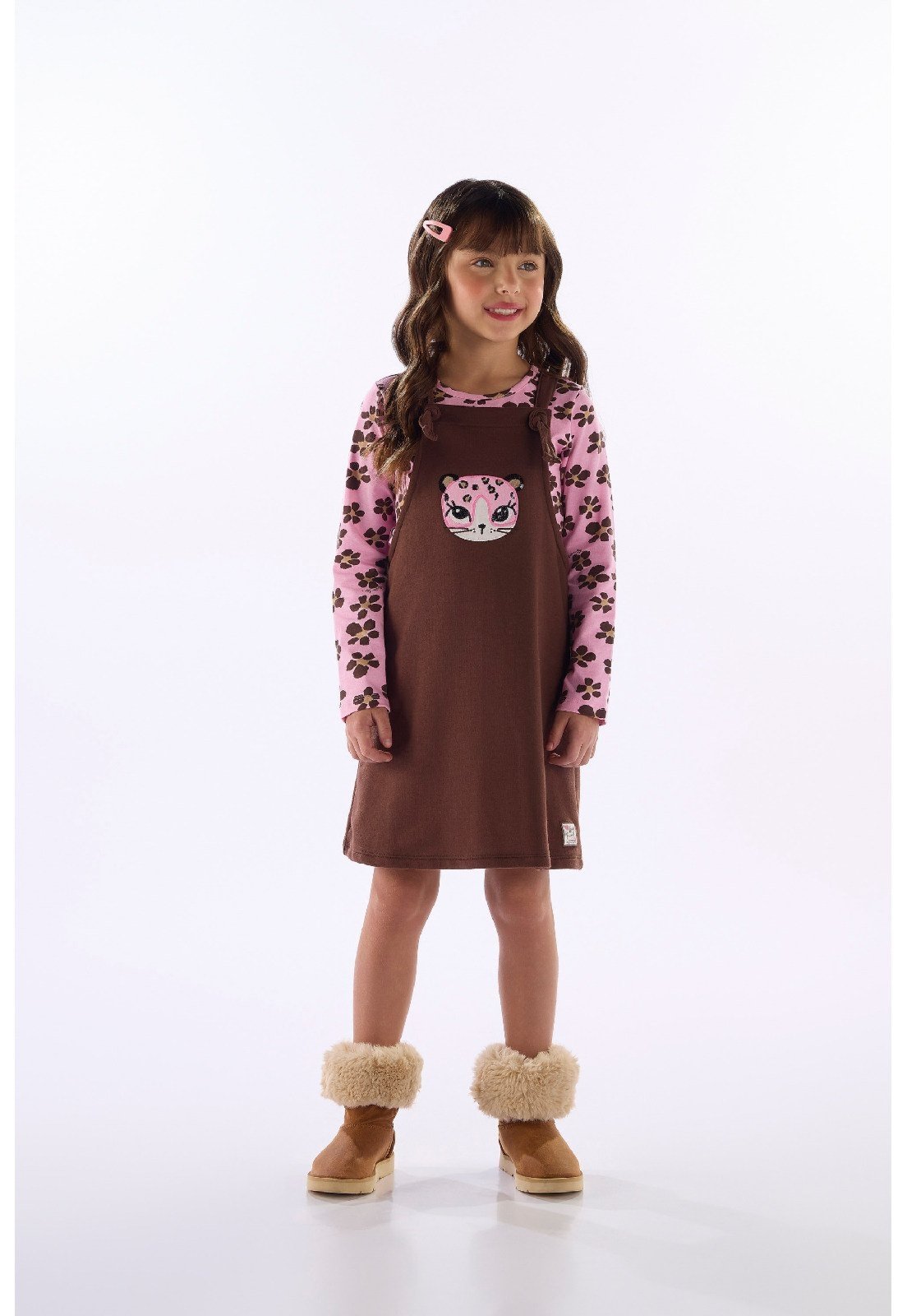 Infantil - Conjunto Blusa Floral e Salopete Quimby Preto
