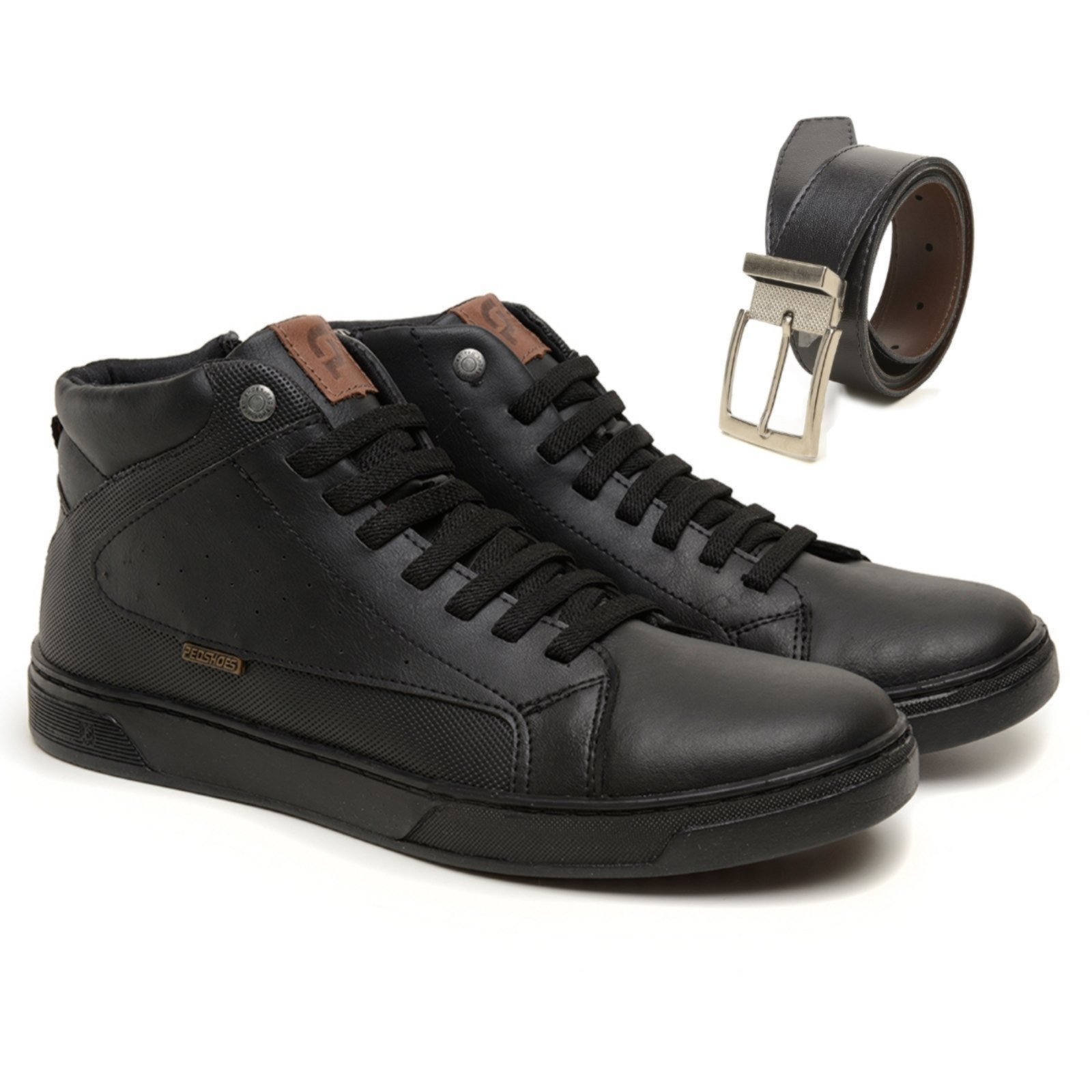 Tênis Sapatenis Masculino Casual Cano Médio com Zíper Lateral e Cinto