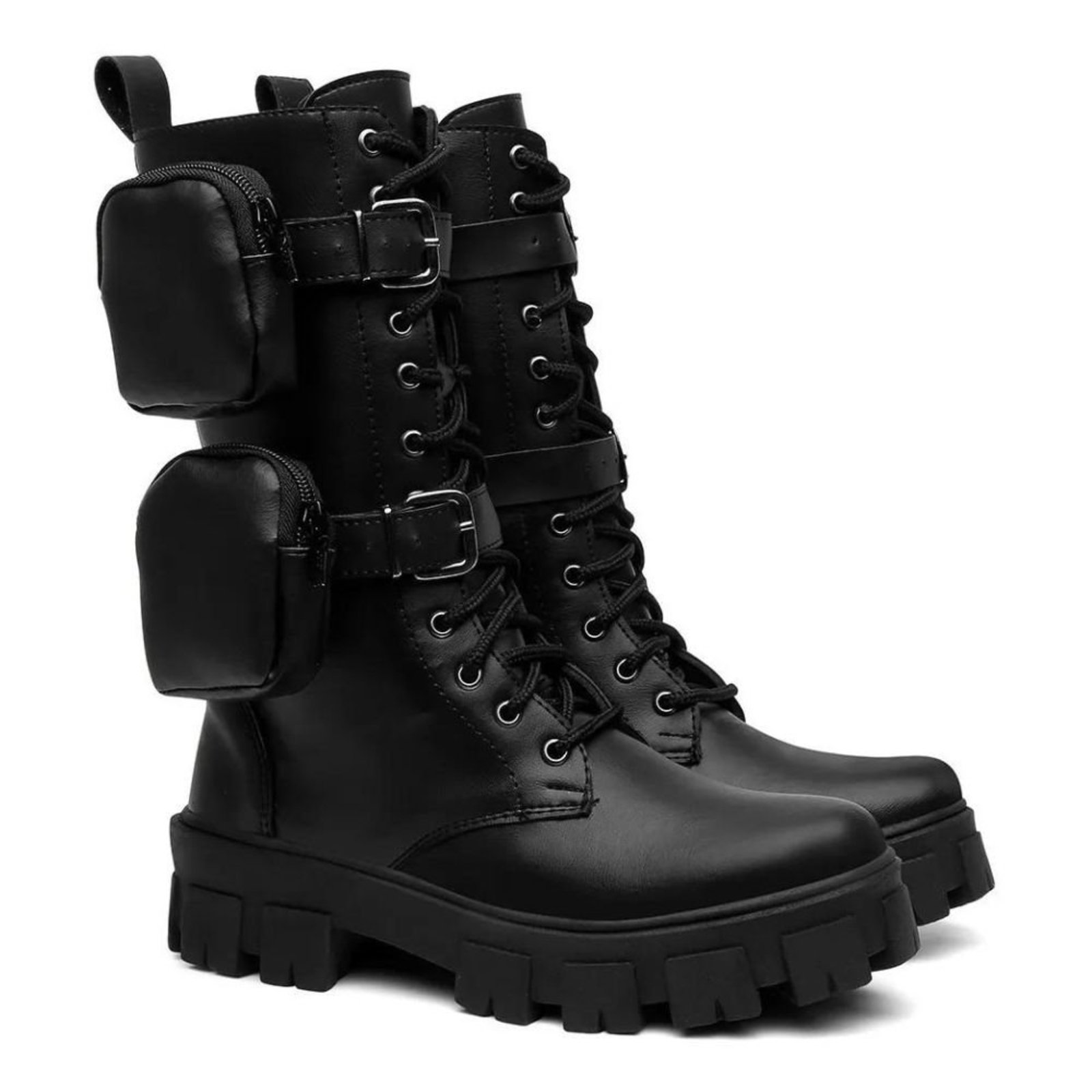 Bota Coturno Feminino Veritimo Tratorado Casual Bag Lateral Versátil Robusta Tendência Inverno Preto