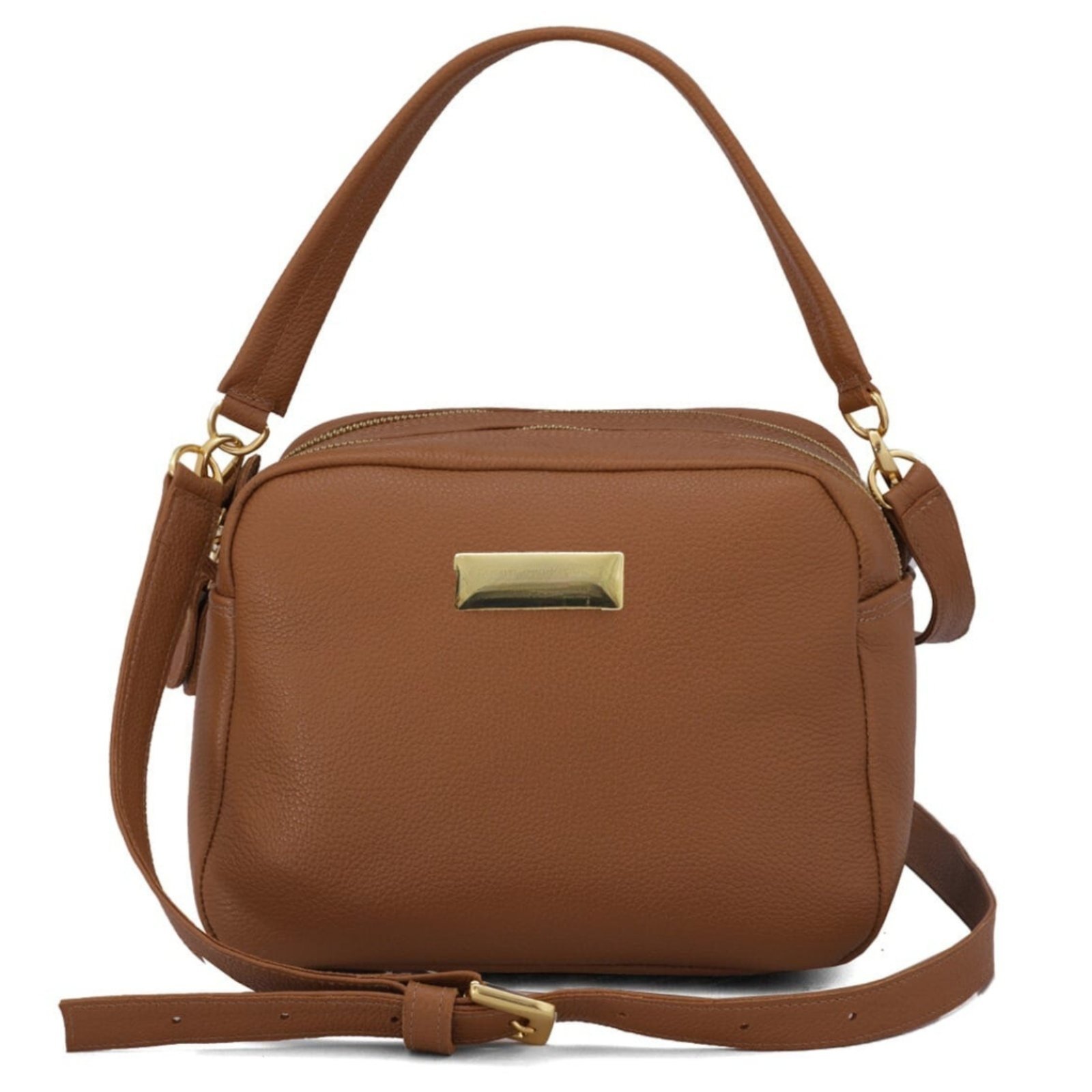 Bolsa Bau Feminina em Couro Alças Transversal Regulável e Alça de Mão Marrom