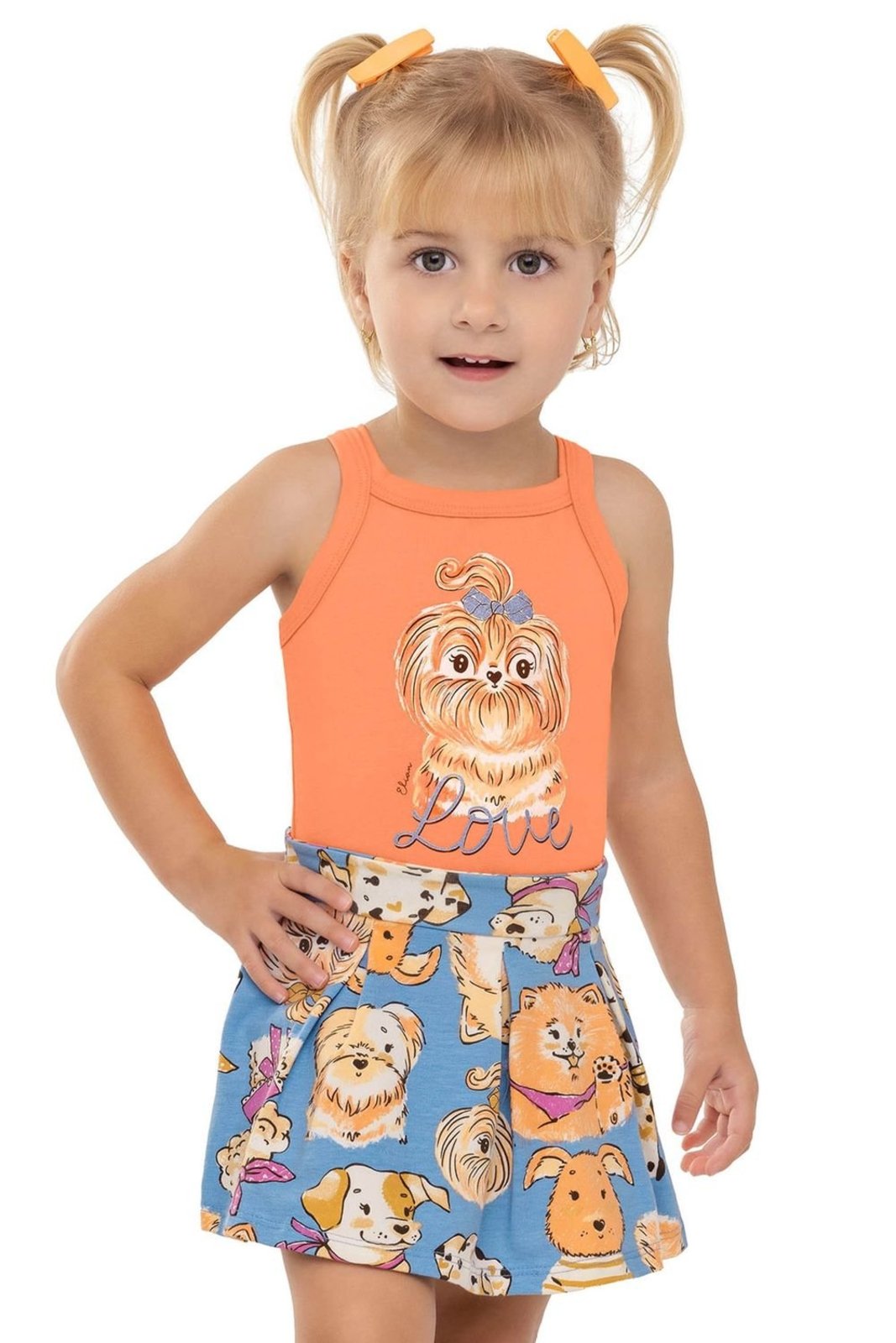 Infantil - Conjunto Menina Dogs Glitter Elian Laranja