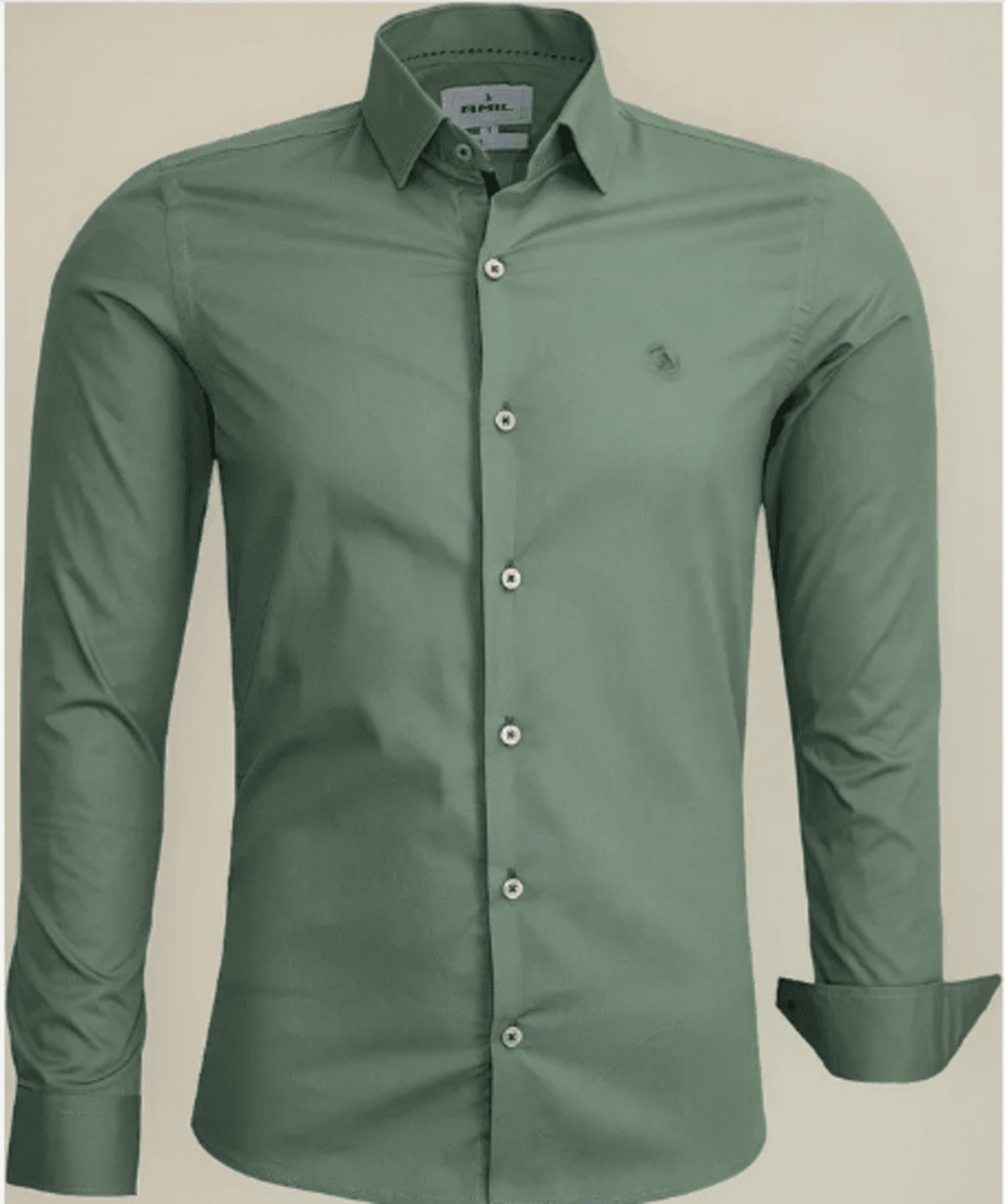 Camisa Social Amil Slim Cinema Macia Fácil de Passar Manga Longa Luxo Verde Militar