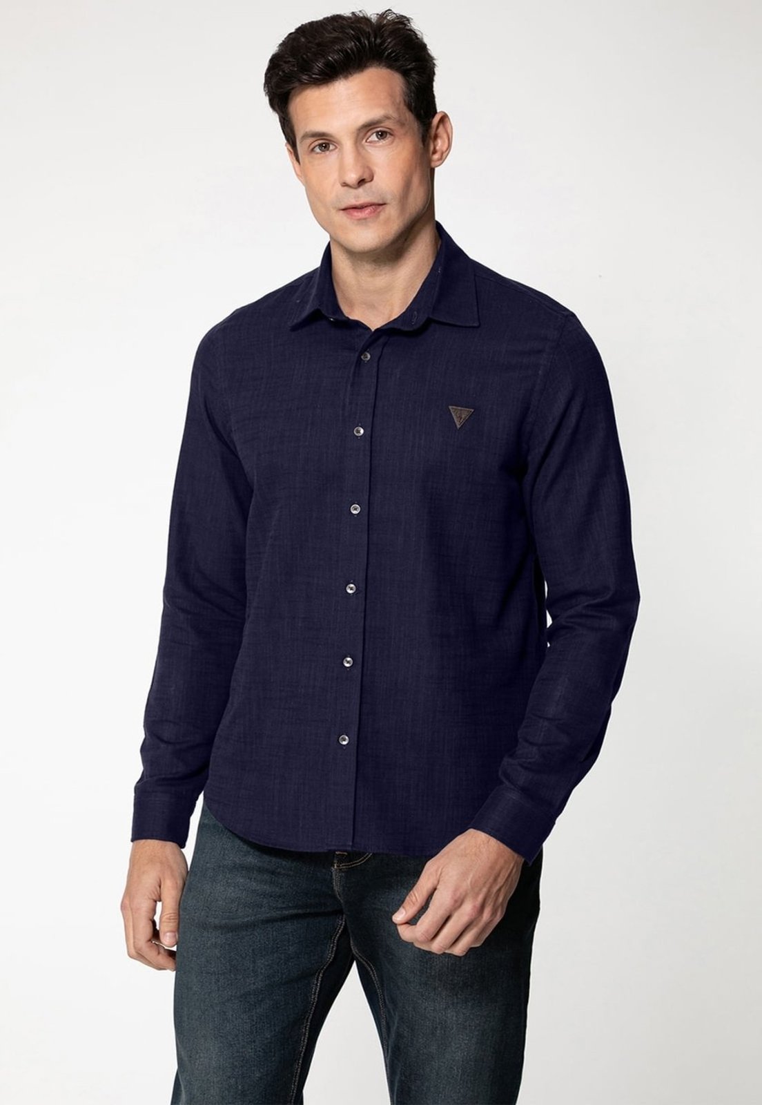 Camisa Guess Manga Longa Rústica Azul Escuro