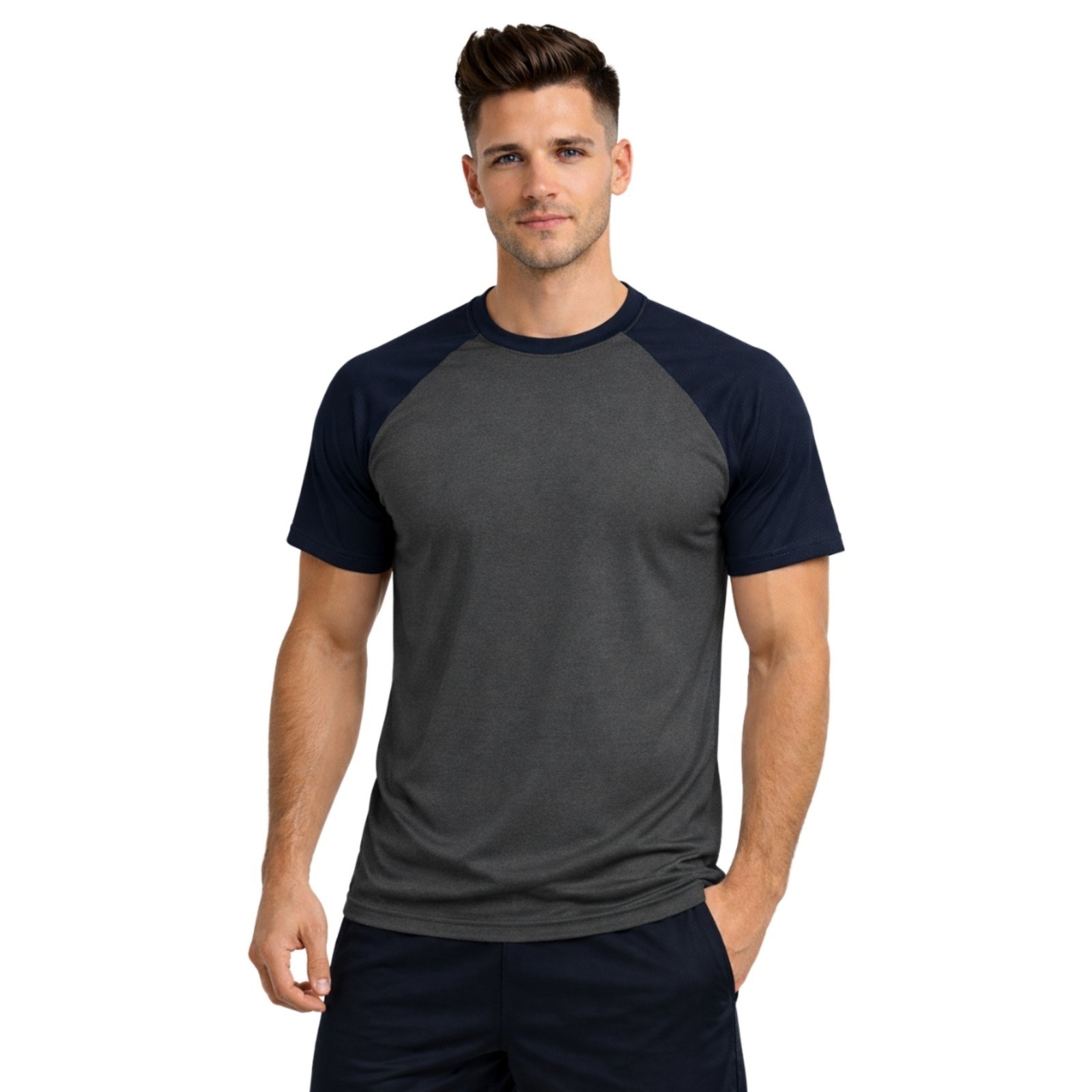 Camiseta Masculina Esportiva Dry Fit Camisa Gola Redonda Lisa Duas Cores