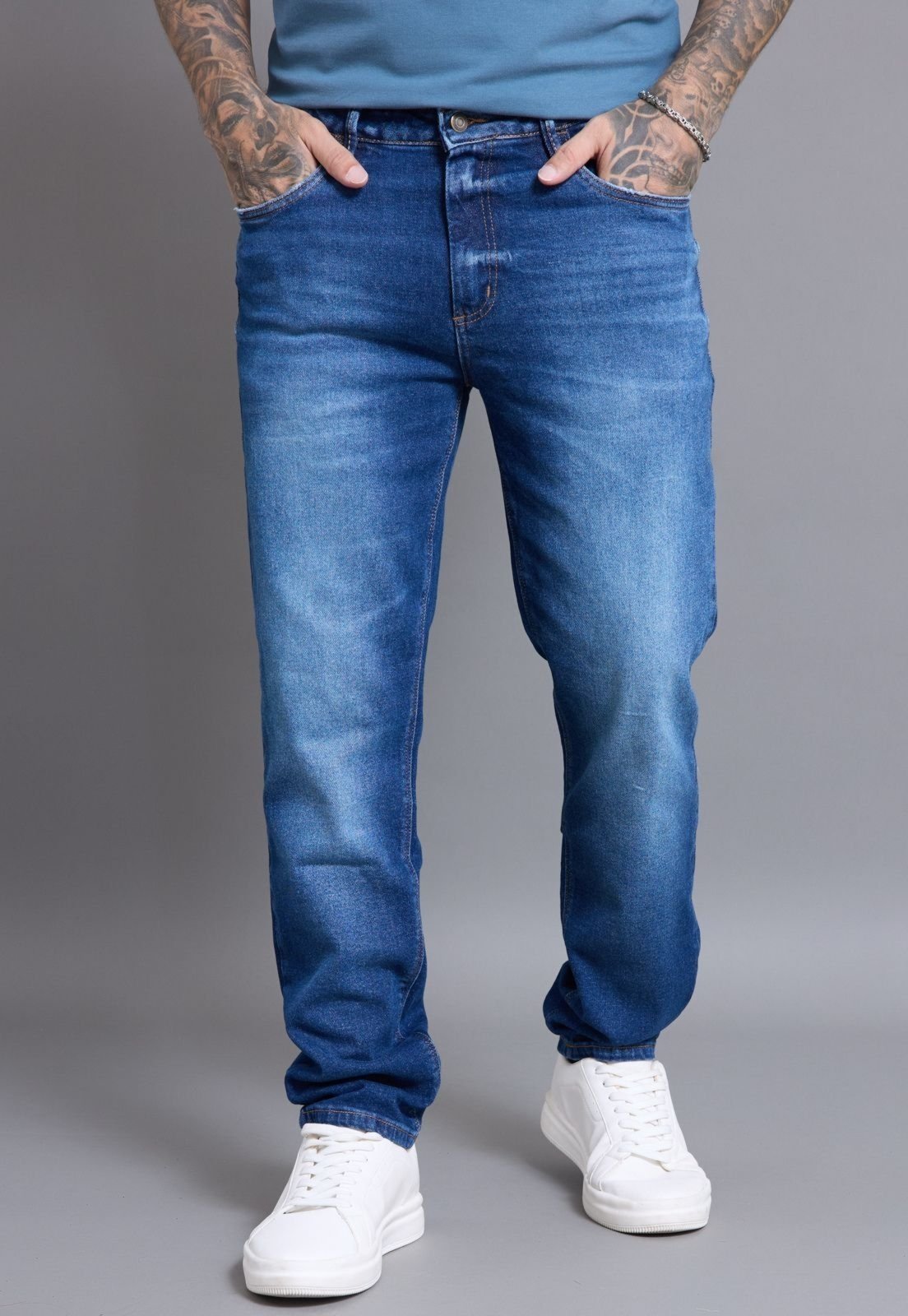Calça Jeans Slim Masculina Used Bleach Básica na Cor Azul Dialogo