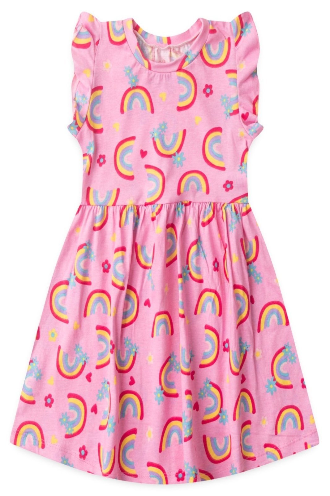 Infantil – Vestido Bem Vestir Feminino Manga Curta Arco-Íris Rosa