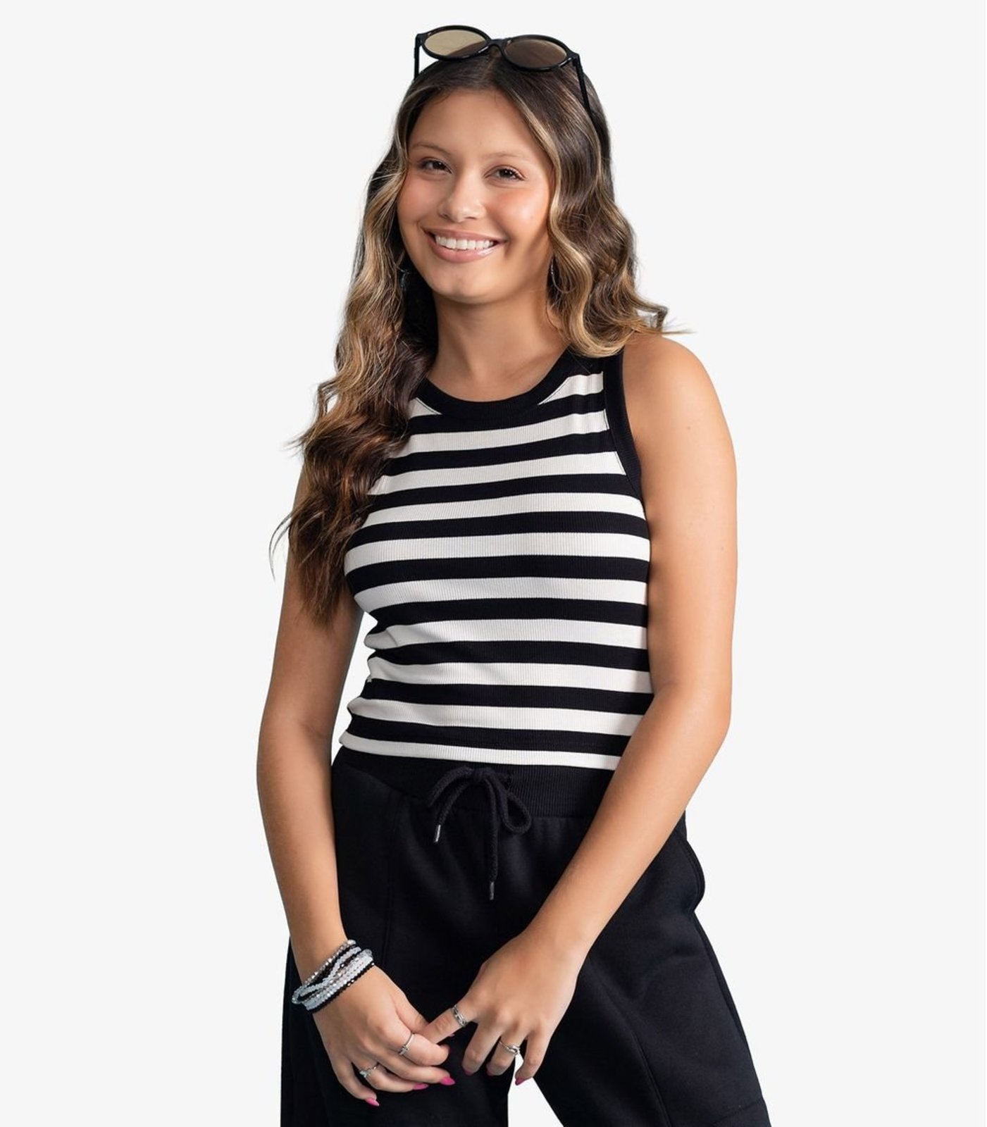 Infantil - Regata Feminina Ribana Canelada Listrada Minty Preto