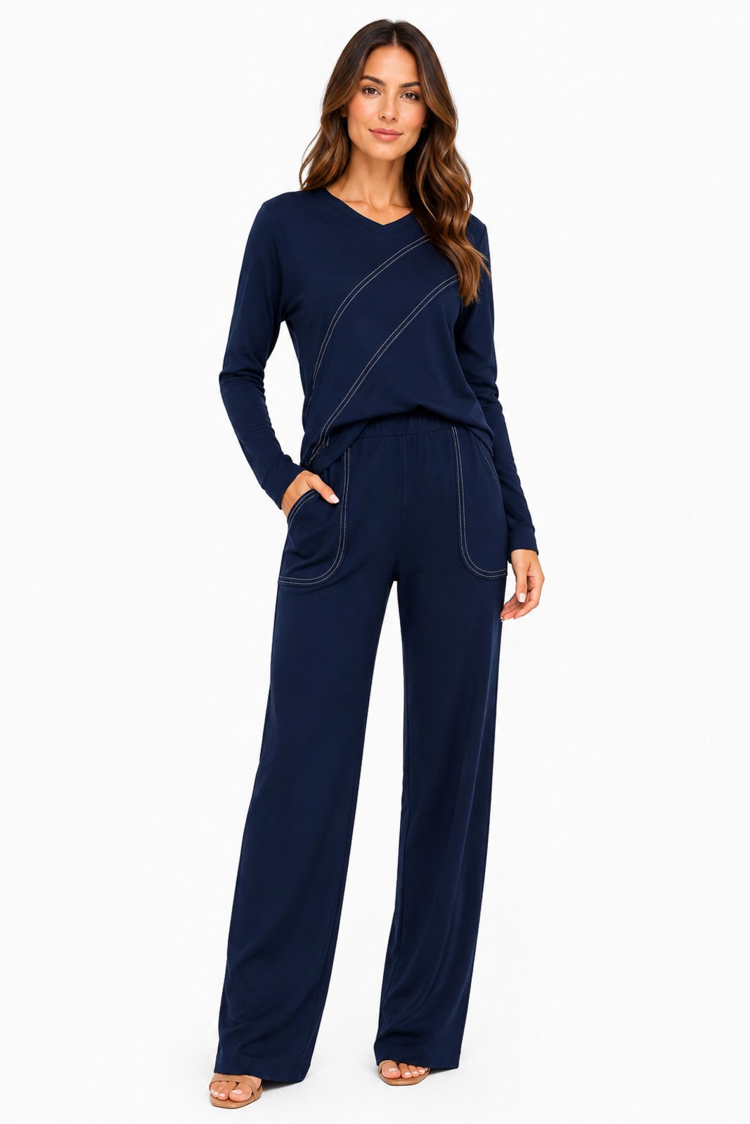 Conjunto Feminino D Bell Outlet Fashion Com Recortes Azul Marinho