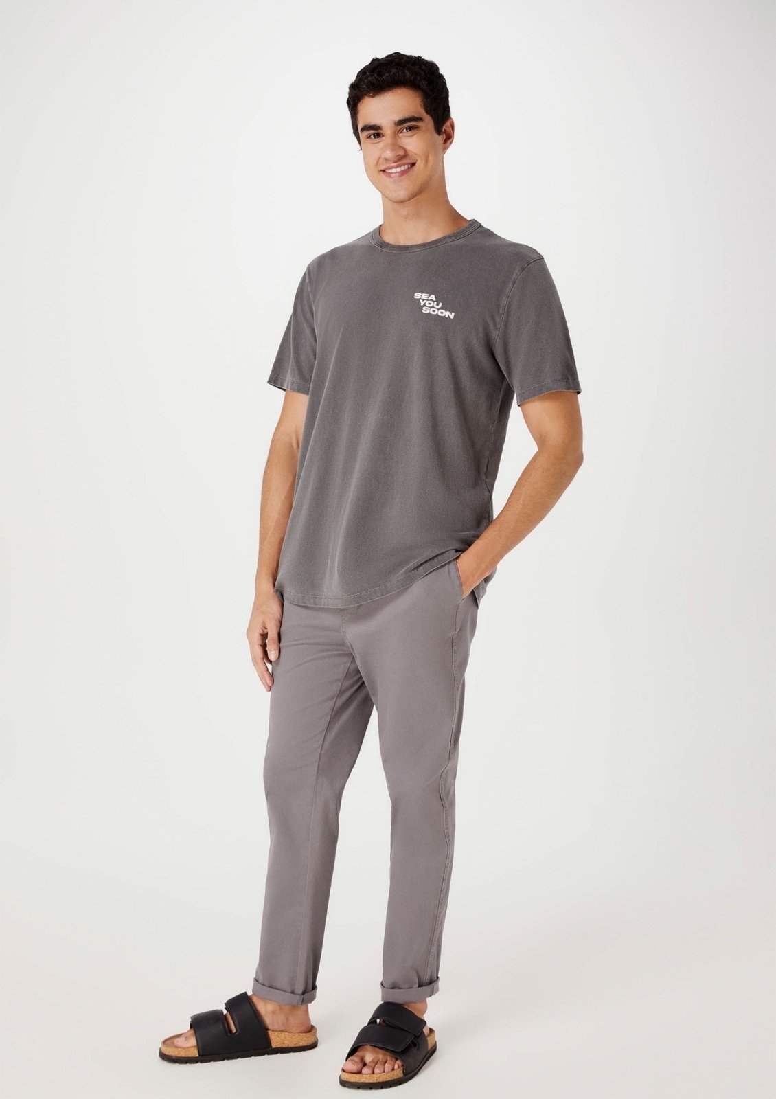 Vista 2 Calça Básica Masculina Jogger Em Sarja Com Elastano Hering cinza Hering cinza