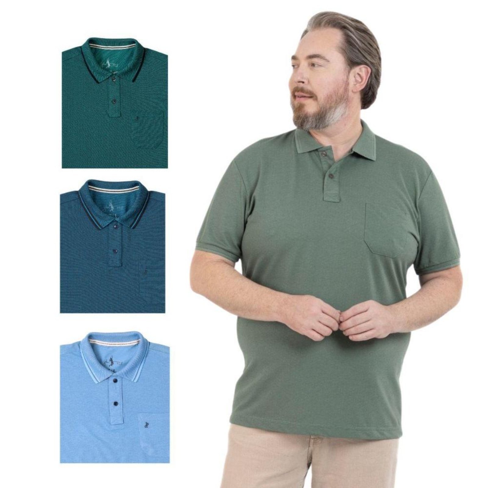 Kit 4 Camisa Polo Masculina Plus Size Pique com Bolso Casual