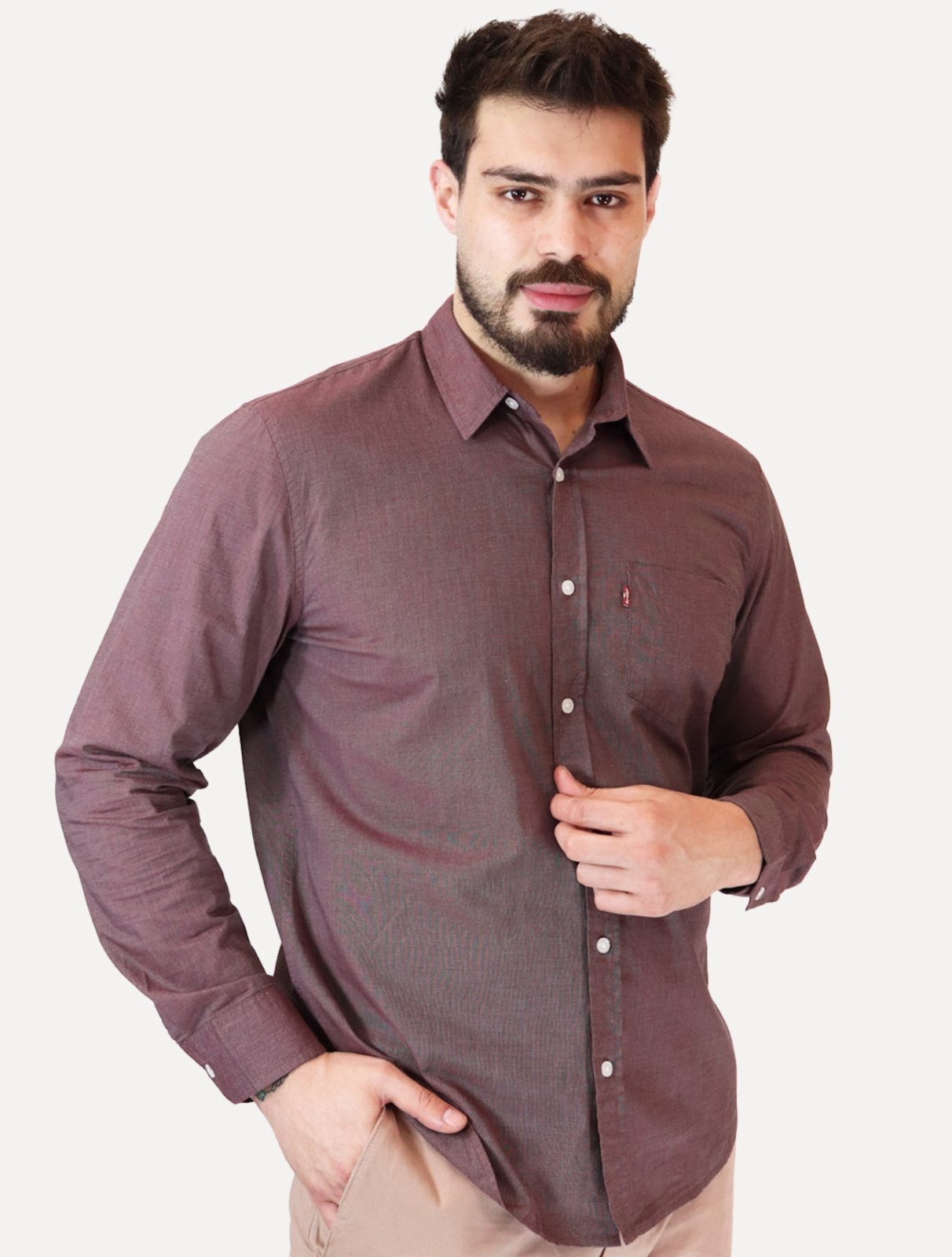 Vista 2 Camisa Levis Masculina Standard One Pocket Mescla bordô Levis bordô