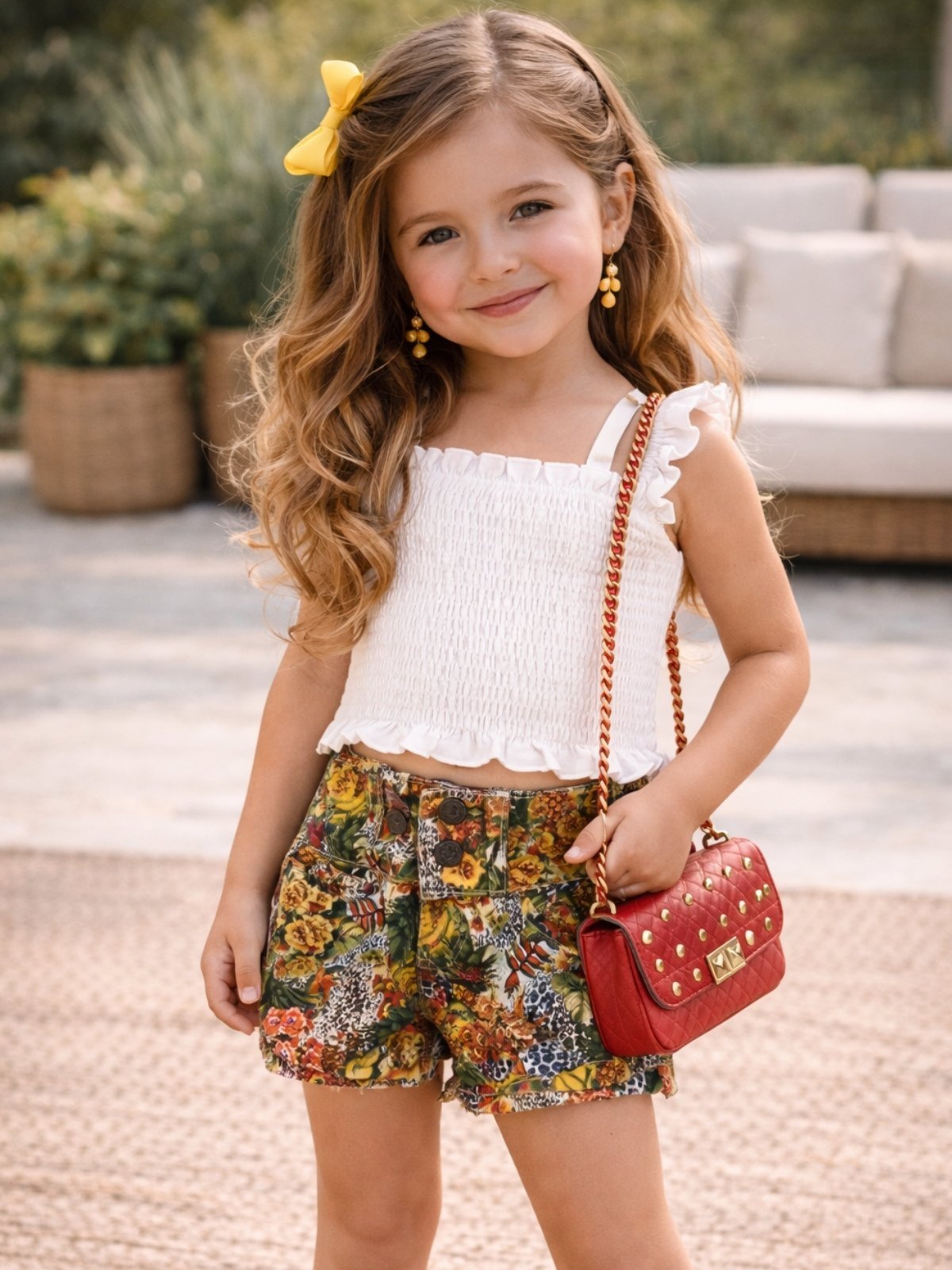Infantil - Shorts Sarja Estampado Cós Largo Shaft