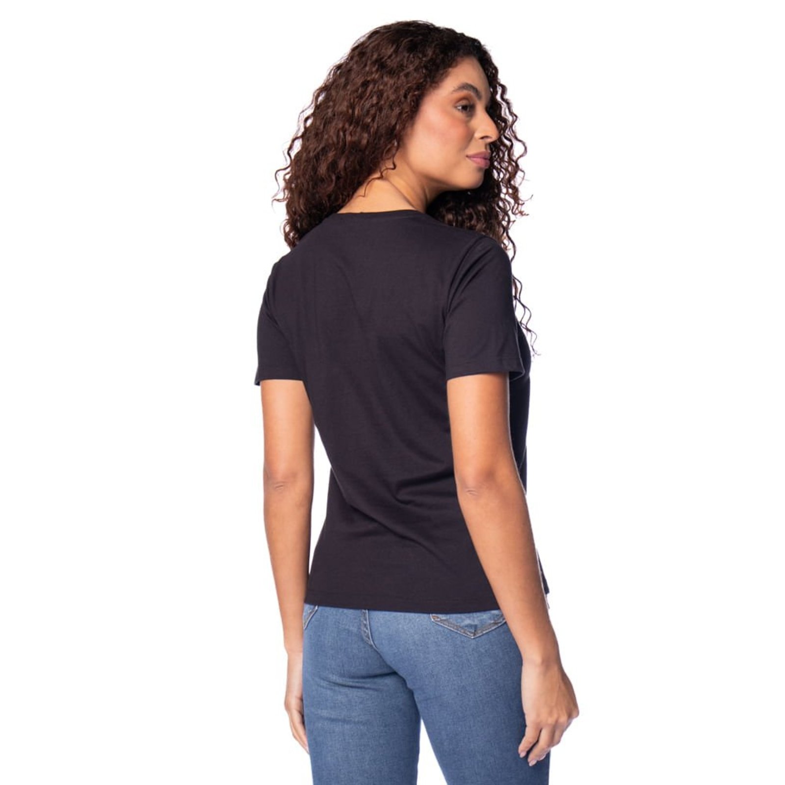 Vista 3 Camiseta Feminina Olho Fatal Estampa Floral Cinza preto Olho Fatal preto