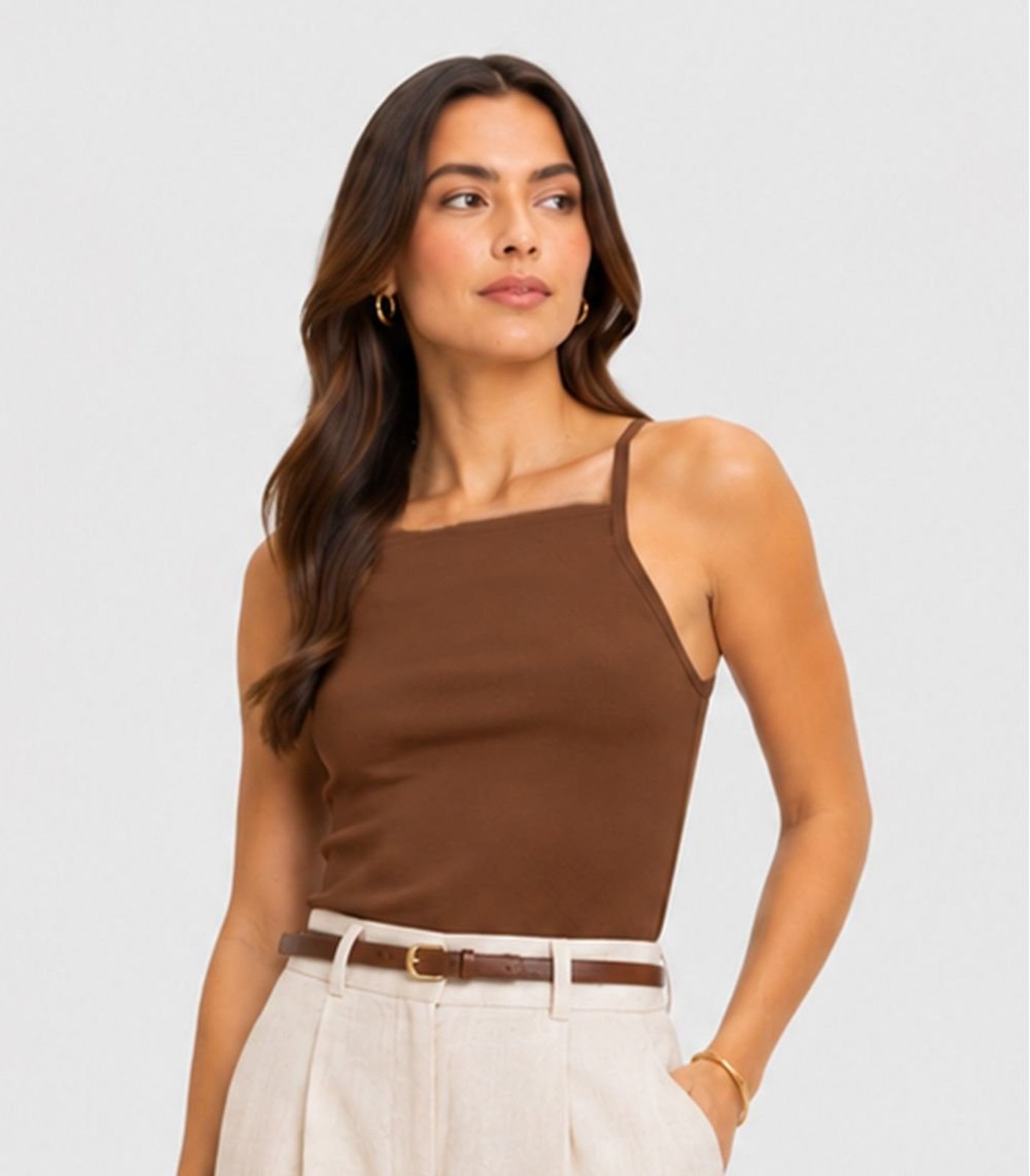 Blusa De Alça Feminina Tecido Henera Infinita Cor Marrom