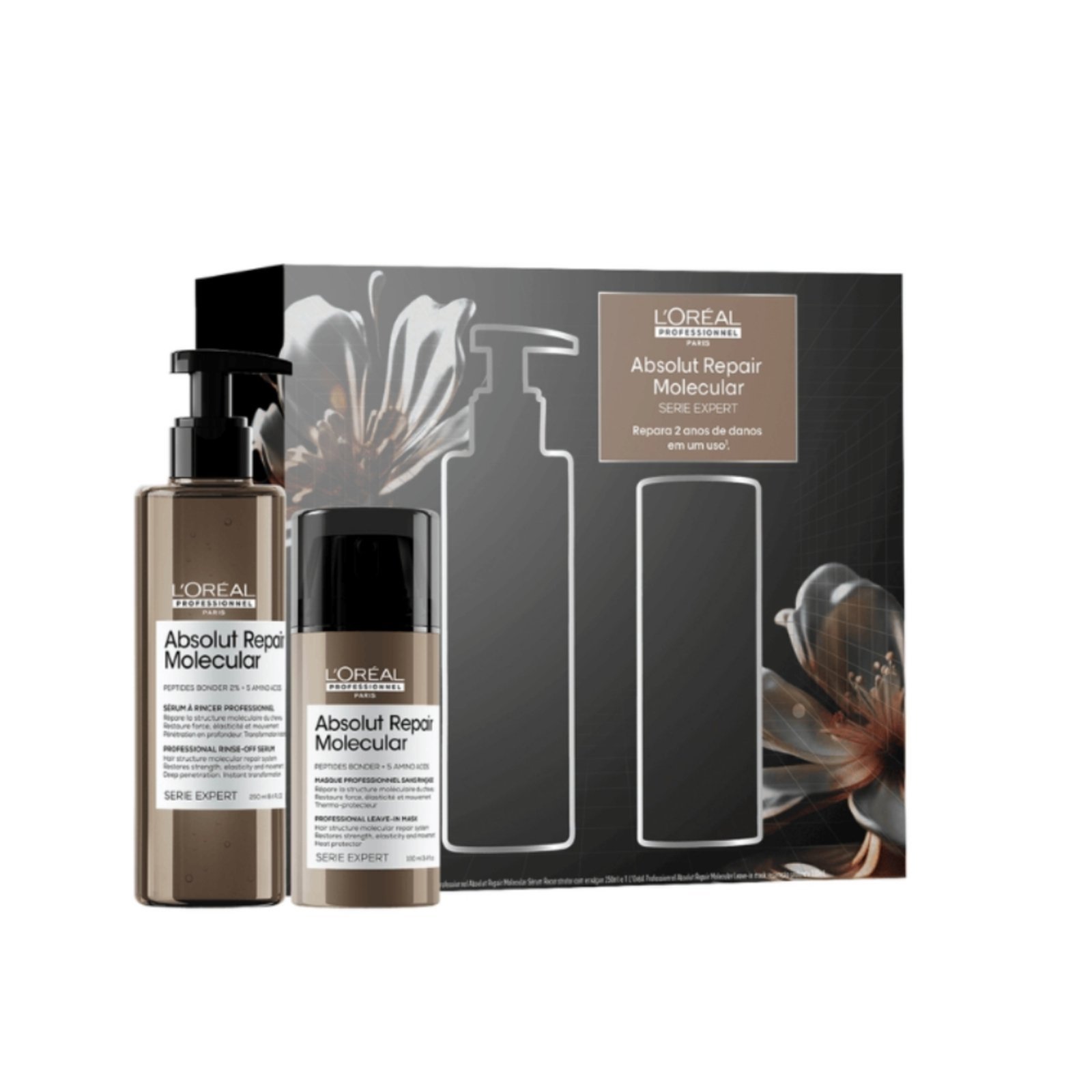 Vista 2 Kit Absolut Repair Molecular Sérum 250ml + Leave-in Máscara 100ml Loreal marrom Loreal marrom
