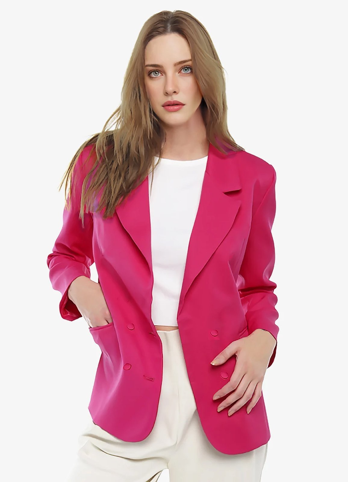 Vista 2 Blazer Feminino Max Fino Alfaiataria Forrado SOB rosa SOB rosa