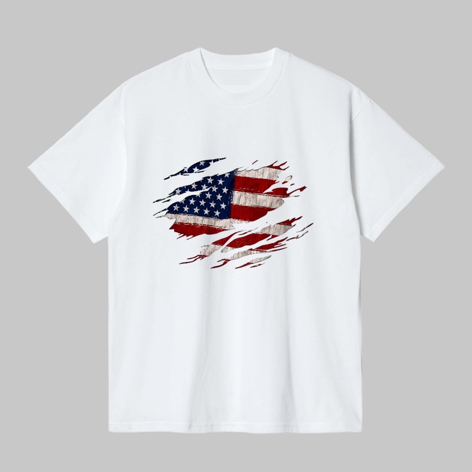 Camiseta Básica Bandeira Americana Vintage Unissex Branco