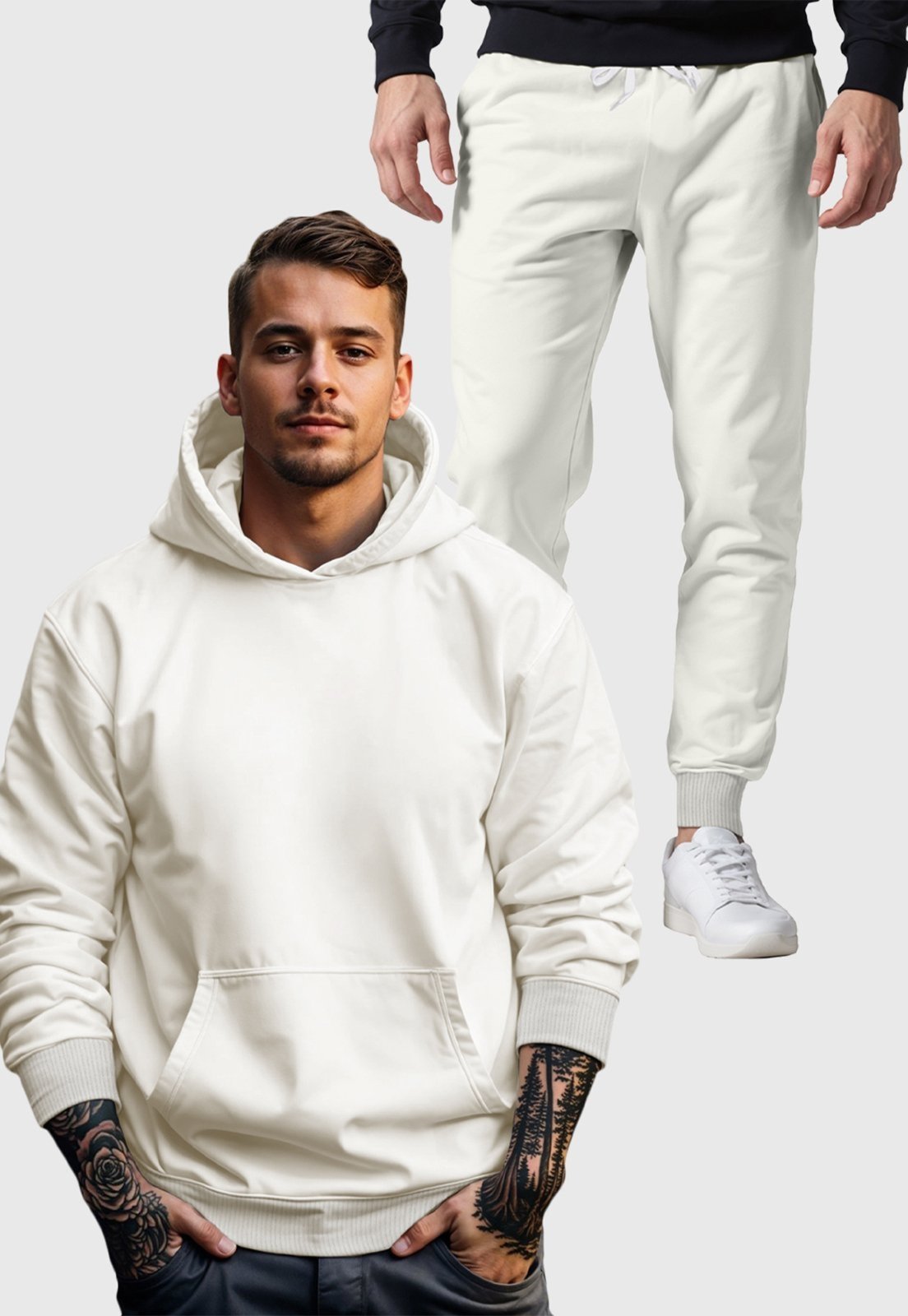 Conjunto Blusa e Calça Moletom Liso Masculino Benellys Off White