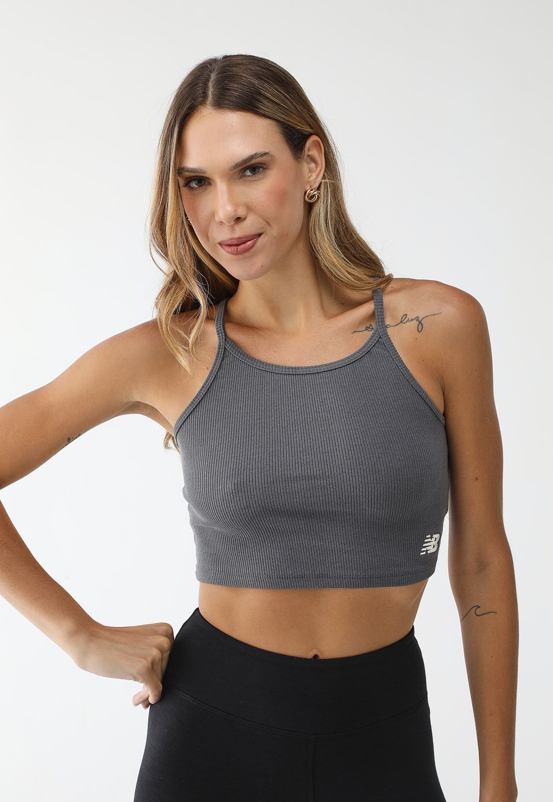 Regata Cropped Canelada New Balance Ajustada Small Grafite