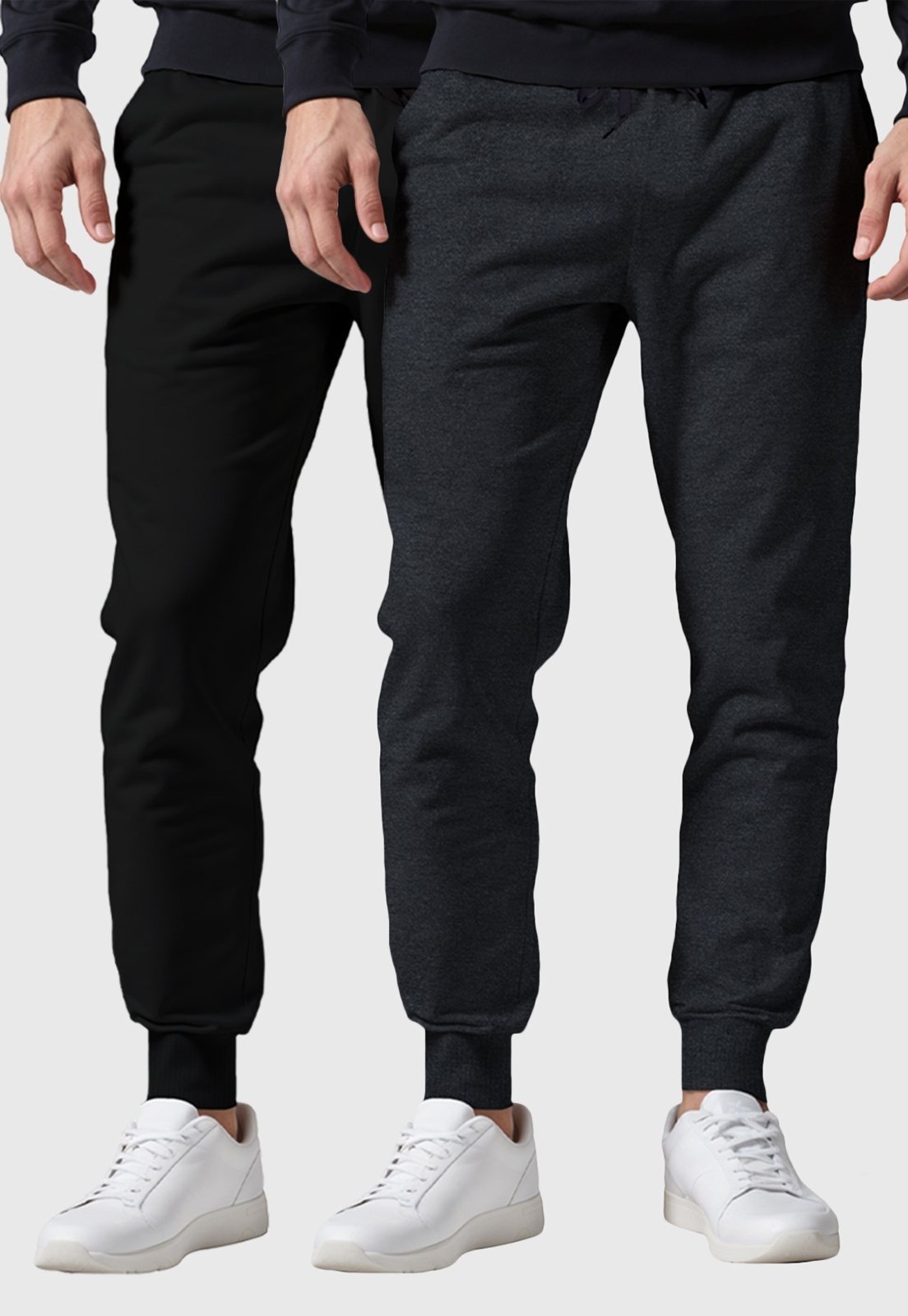 Kit 2 Calças Masculinas Moletom Lisas Benellys Básicas Preto e Chumbo