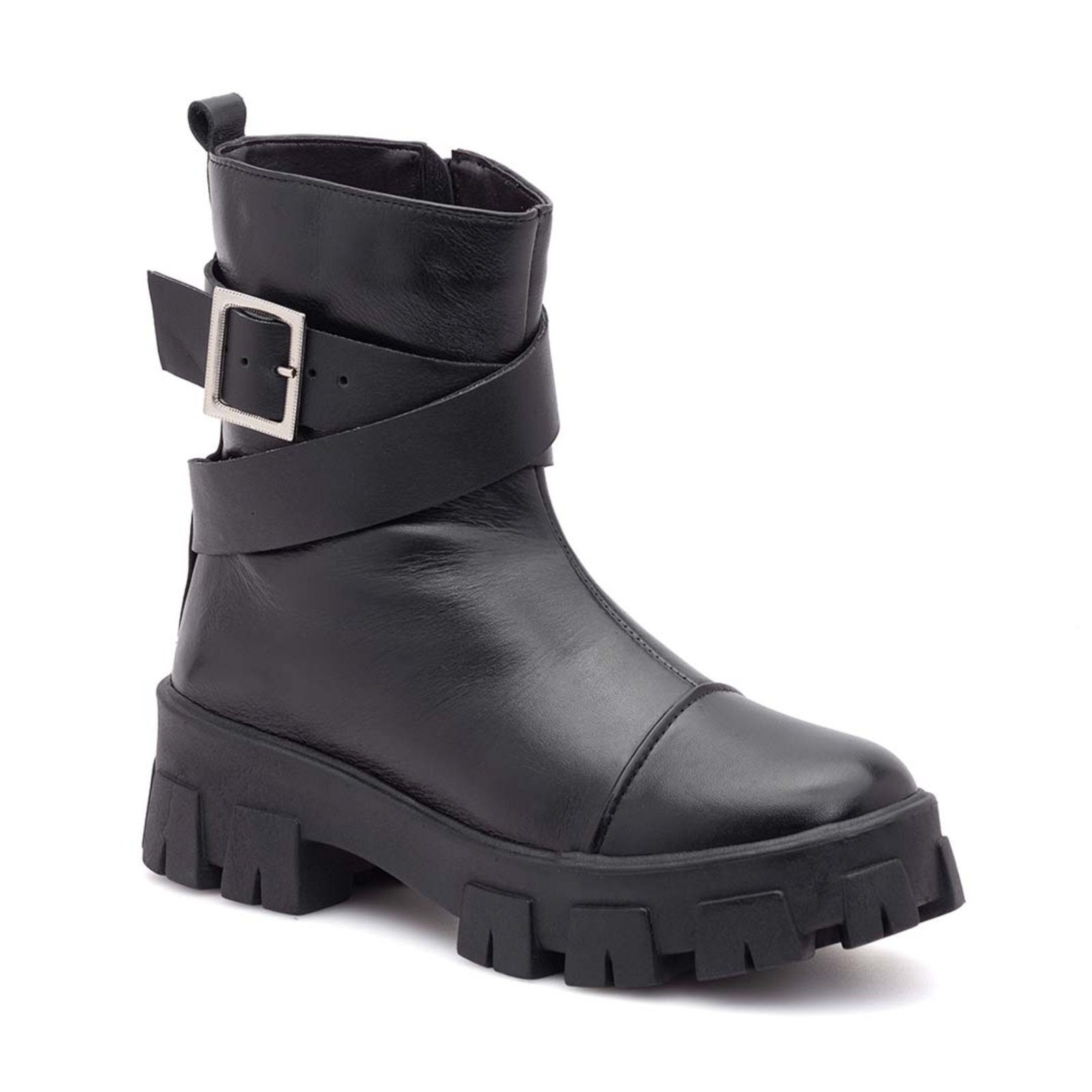 Coturno Couro Via Miss Tratorado Fivela Preto