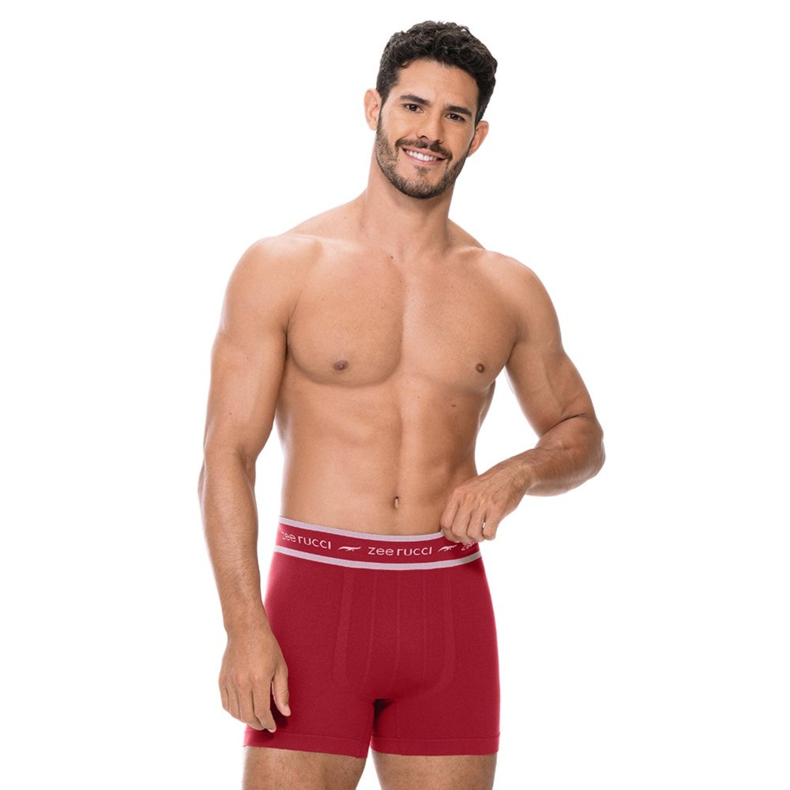 Cueca Boxer Sem Costura Cós Listra Vermelho