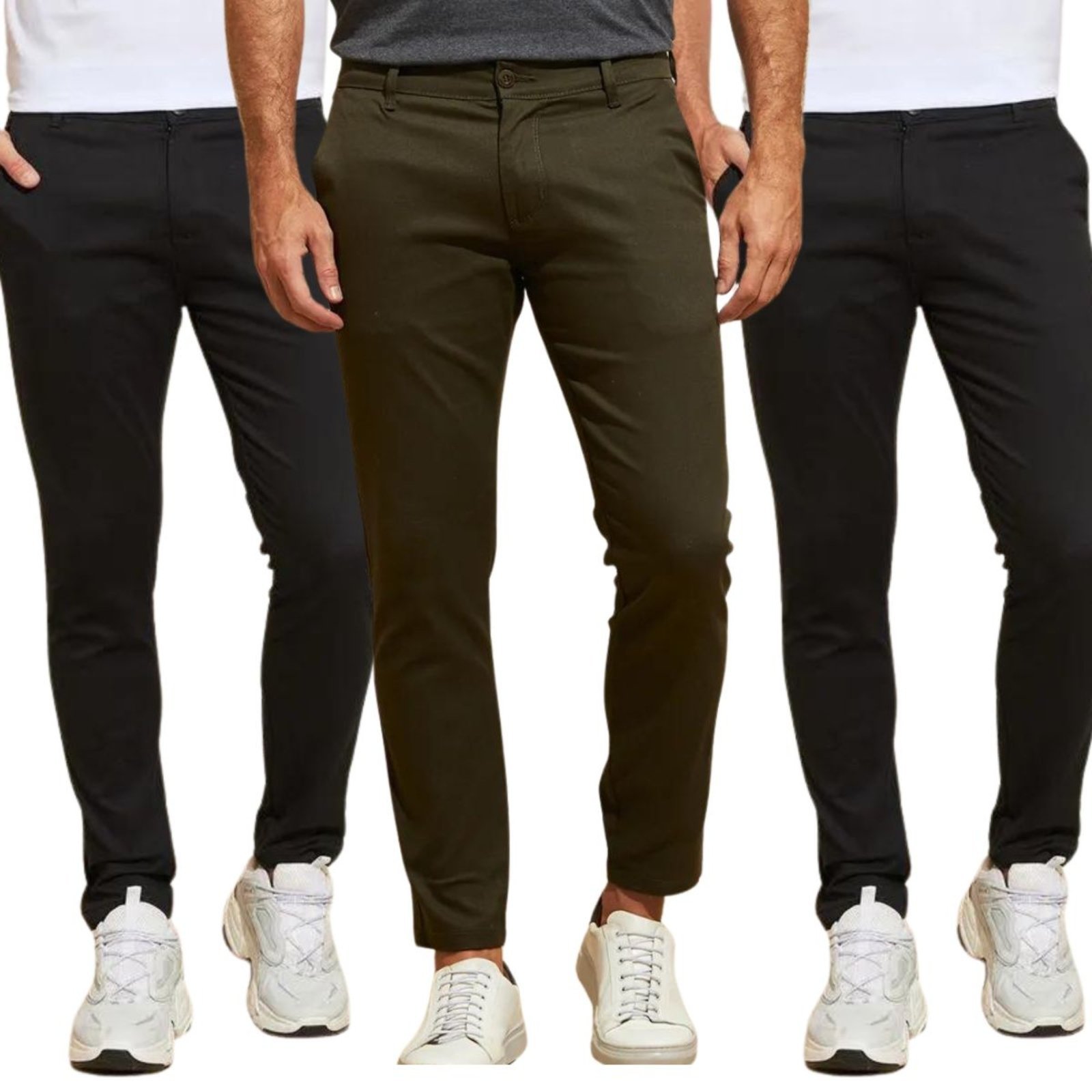 Kit 3 Calças Industrie de Sarja Chino Com Bolso Traseiro Embutido Alfaiataria Skinny Preto