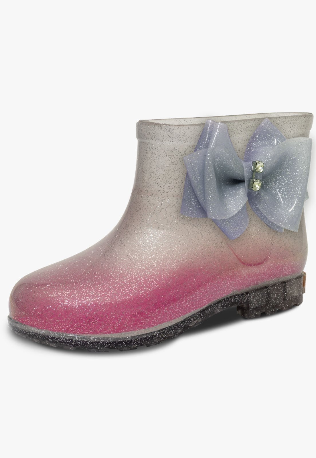 Infantil – Bota Galocha Feminina Pópidi Botinha Cano Baixo Laço Glitter Prata
