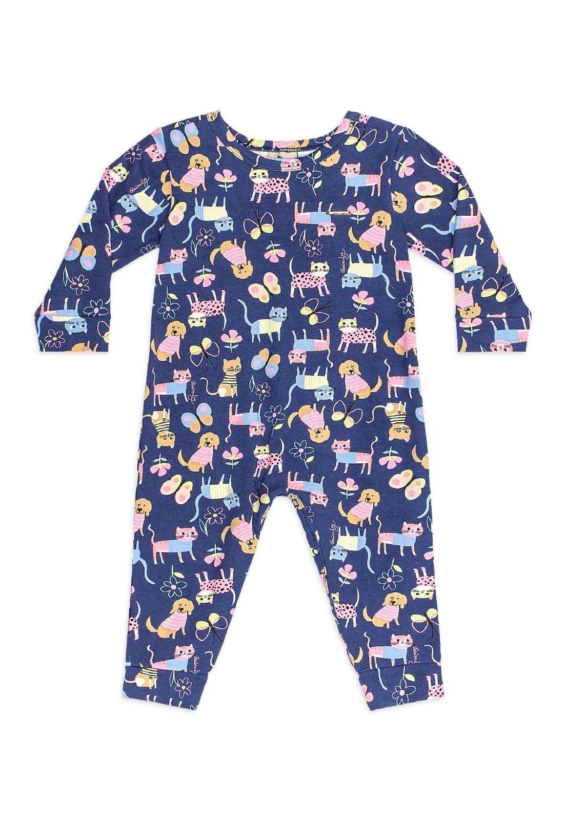 Infantil - Macacão Cotton Felpado Estampa Quimby Azul