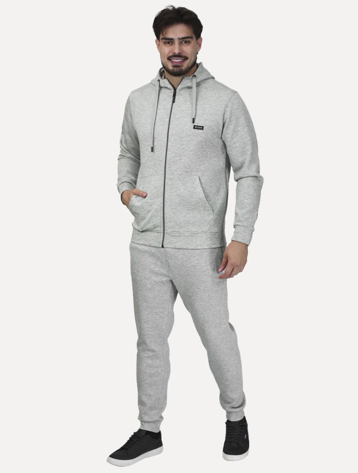 Conjunto Dixen Masculina Agasalho com Zíper Frontal Bolso Canguru Cinza Claro