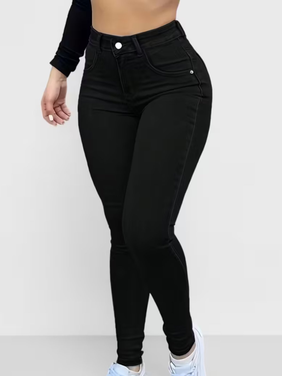Vista 2 Calça Feminina Skinny SK Eleagante Casual e Confortavel jeans/preto jeans/preto
