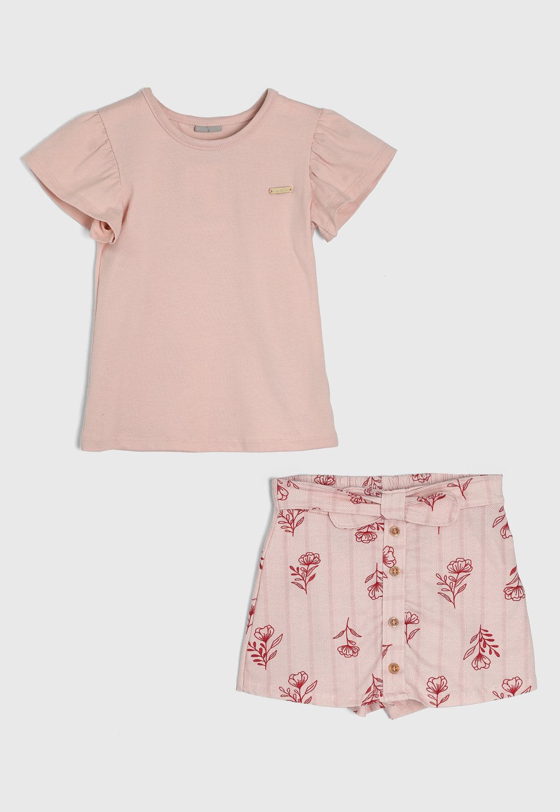 Infantil – Conjunto Colorittá Blusa Manga Curta e Short Floral Rosa