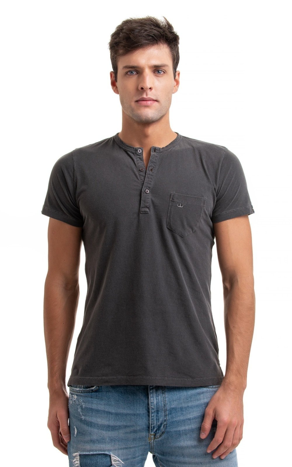 Camiseta Henley Aburguesia Slim Fit Preto Destonado