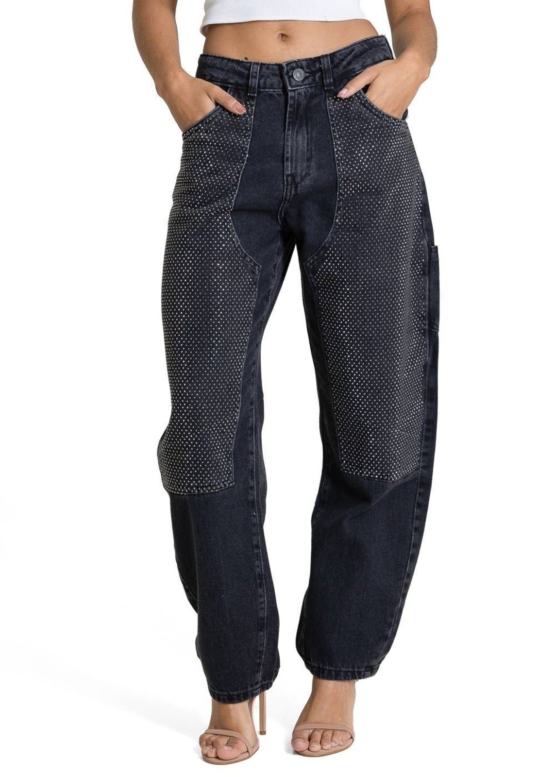 Calça Jeans Sawary Barrel Brilho - 283610 - Preto - Sawary