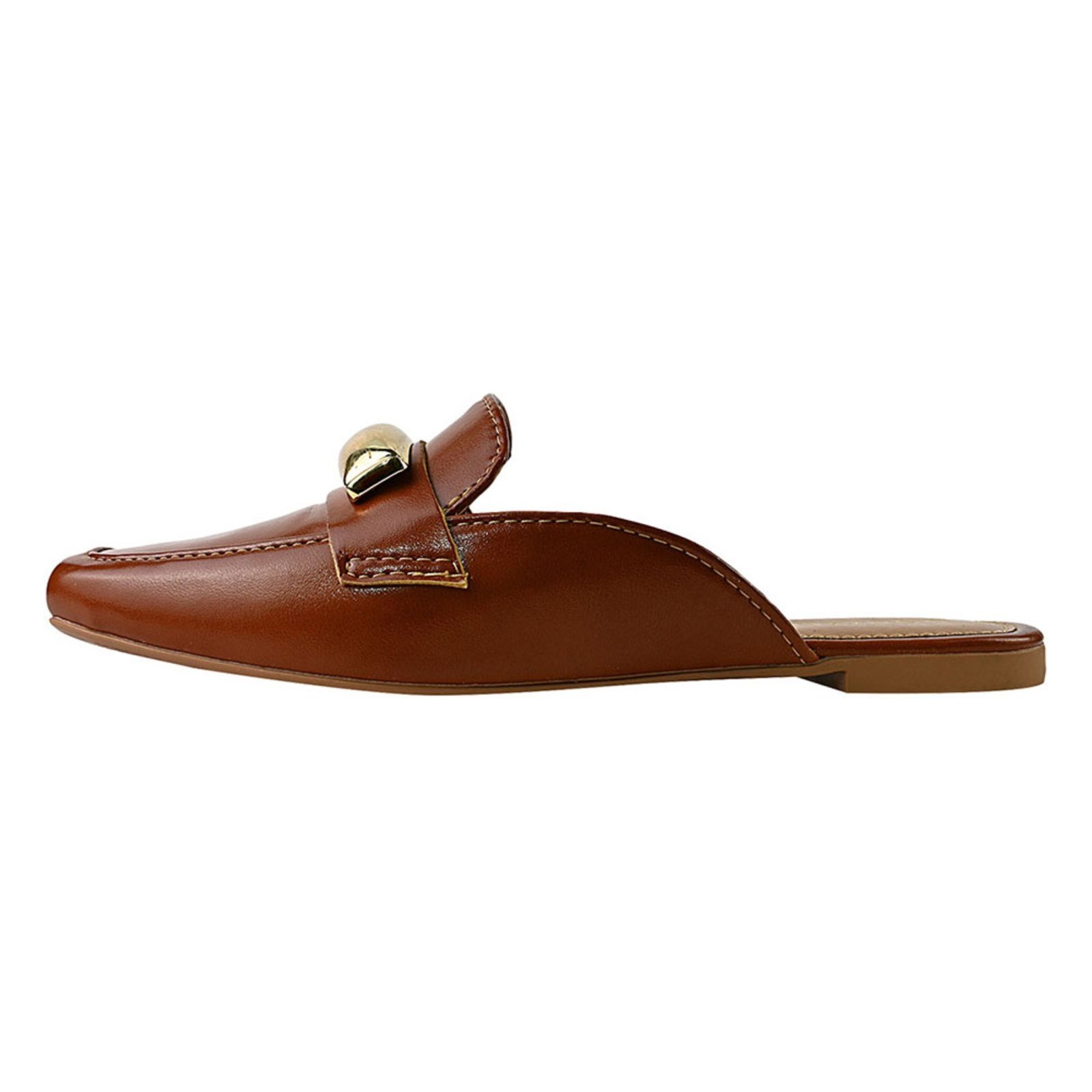 Vista 3 Sapato Mule Femino Donatella Shoes Bico Quarado Enfeite Grande Napa Intense caramelo Donatella Shoes caramelo